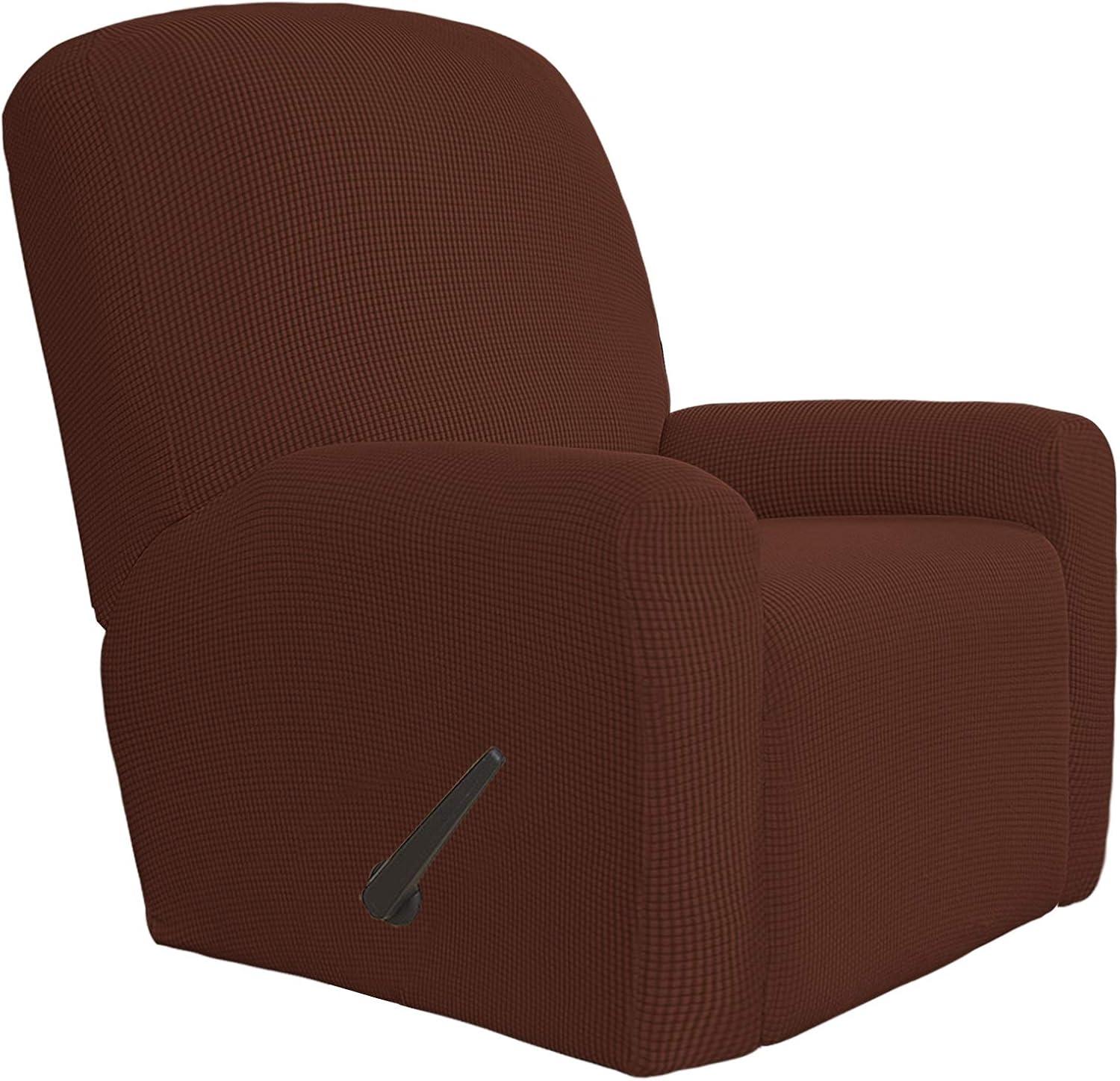 image:imageEasyGoing 8 Pieces Recliner Sofa Stretch Sofa Slipcover Sofa Cover Furniture Protector Couch Soft with Elastic Bottom Kids Spandex Jacquard Fabric Small Checks Dark GrayCoffee