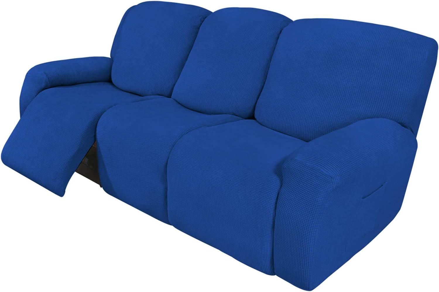 image:imageEasyGoing 8 Pieces Recliner Sofa Stretch Sofa Slipcover Sofa Cover Furniture Protector Couch Soft with Elastic Bottom Kids Spandex Jacquard Fabric Small Checks Dark GrayClassic Blue