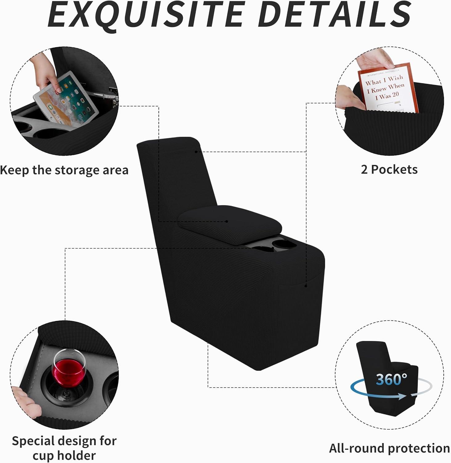 image:imageEasyGoing 8 Pieces Recliner Sofa Stretch Sofa Slipcover Sofa Cover Furniture Protector Couch Soft with Elastic Bottom Kids Spandex Jacquard Fabric Small Checks Dark GrayBlack