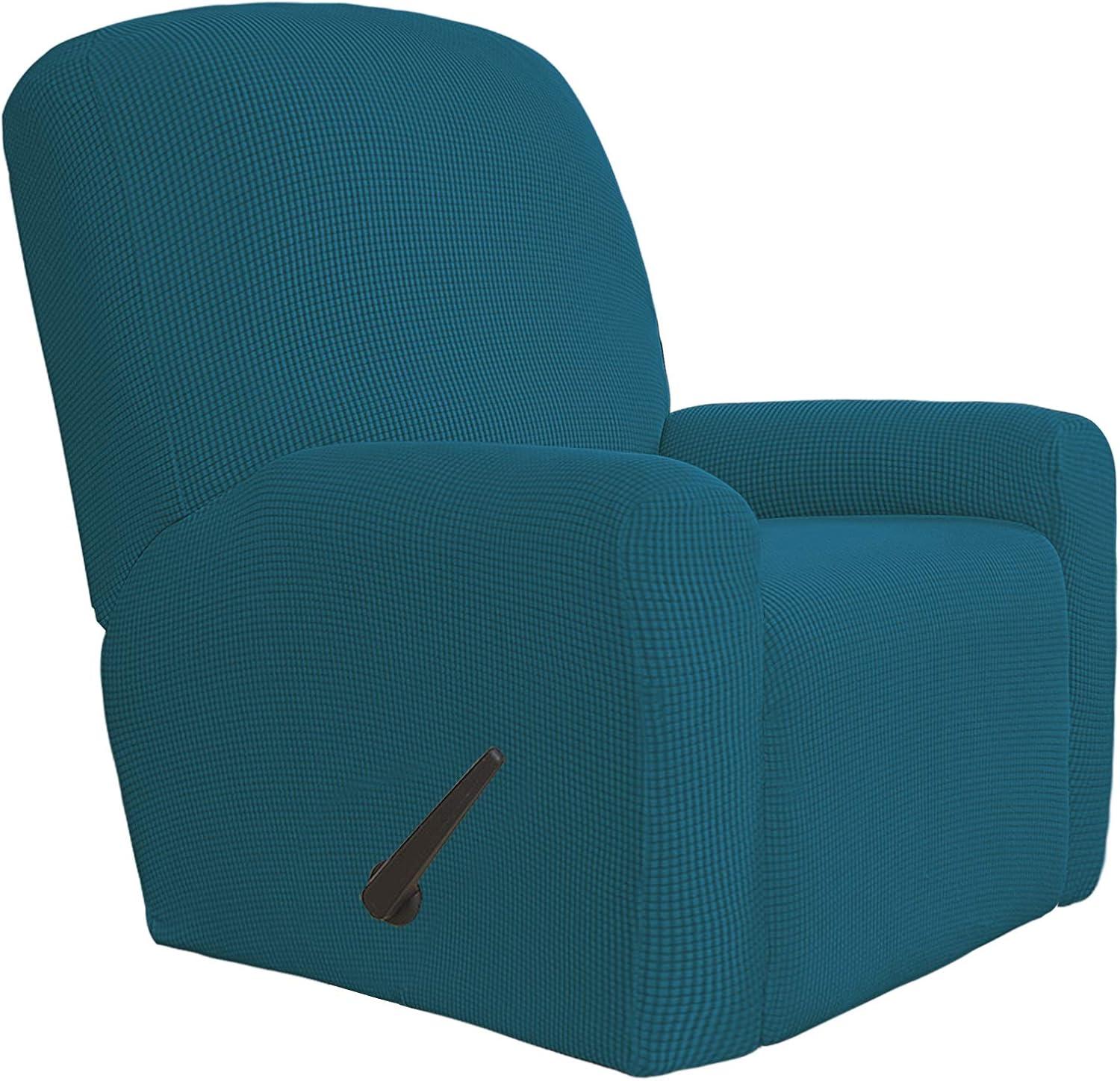 image:imageEasyGoing 8 Pieces Recliner Sofa Stretch Sofa Slipcover Sofa Cover Furniture Protector Couch Soft with Elastic Bottom Kids Spandex Jacquard Fabric Small Checks Dark GrayPeacock Blue