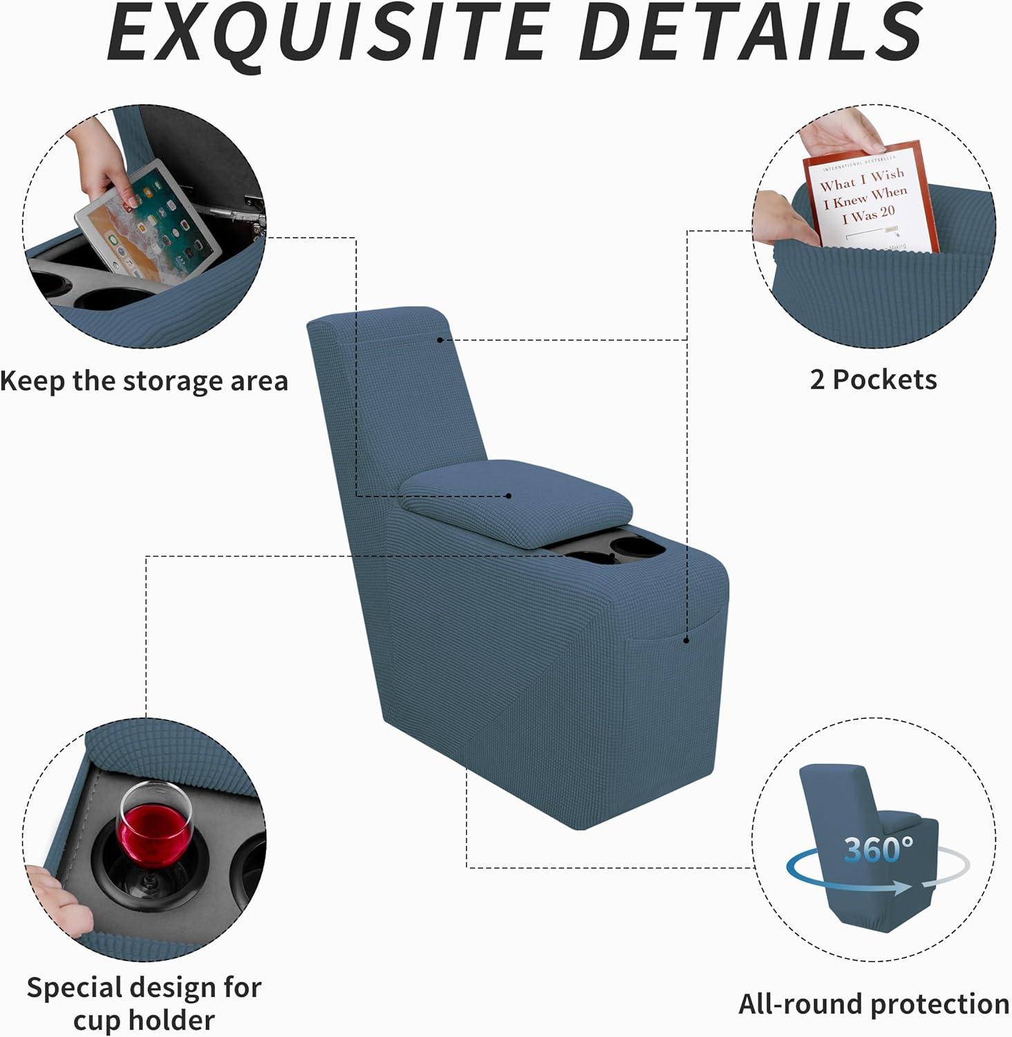image:imageEasyGoing 8 Pieces Recliner Sofa Stretch Sofa Slipcover Sofa Cover Furniture Protector Couch Soft with Elastic Bottom Kids Spandex Jacquard Fabric Small Checks Dark GrayBluestone