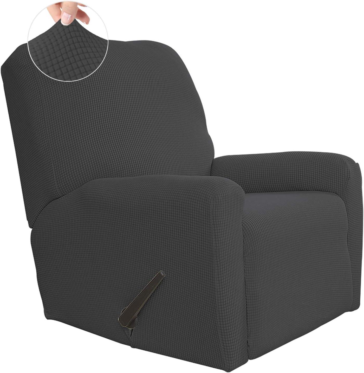 image:imageEasyGoing 8 Pieces Recliner Sofa Stretch Sofa Slipcover Sofa Cover Furniture Protector Couch Soft with Elastic Bottom Kids Spandex Jacquard Fabric Small Checks Dark GrayDark Gray