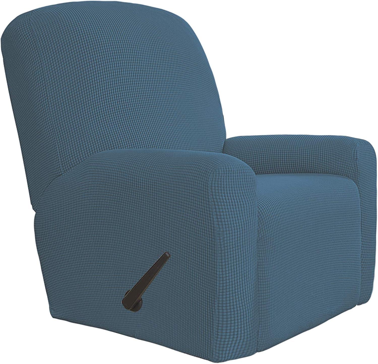 image:imageEasyGoing 8 Pieces Recliner Sofa Stretch Sofa Slipcover Sofa Cover Furniture Protector Couch Soft with Elastic Bottom Kids Spandex Jacquard Fabric Small Checks Dark GrayBluestone