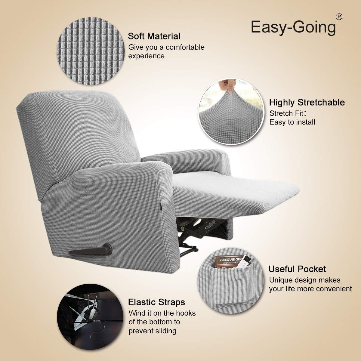image:imageEasyGoing 8 Pieces Recliner Sofa Stretch Sofa Slipcover Sofa Cover Furniture Protector Couch Soft with Elastic Bottom Kids Spandex Jacquard Fabric Small Checks Dark GrayLight Gray