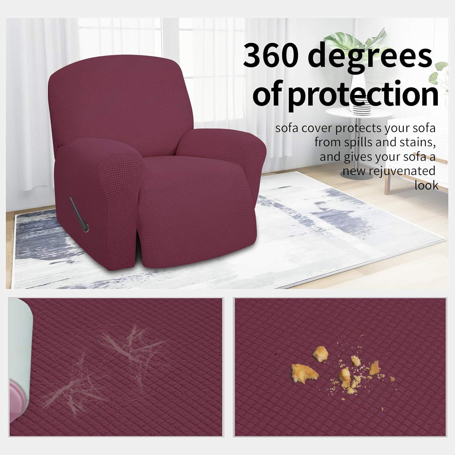 image:imageEasyGoing 8 Pieces Recliner Sofa Stretch Sofa Slipcover Sofa Cover Furniture Protector Couch Soft with Elastic Bottom Kids Spandex Jacquard Fabric Small Checks Dark GrayAsh Rose