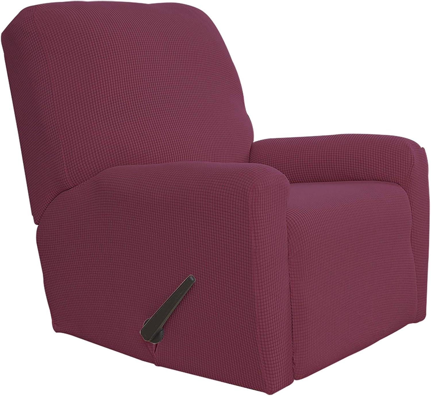 image:imageEasyGoing 8 Pieces Recliner Sofa Stretch Sofa Slipcover Sofa Cover Furniture Protector Couch Soft with Elastic Bottom Kids Spandex Jacquard Fabric Small Checks Dark GrayAsh Rose