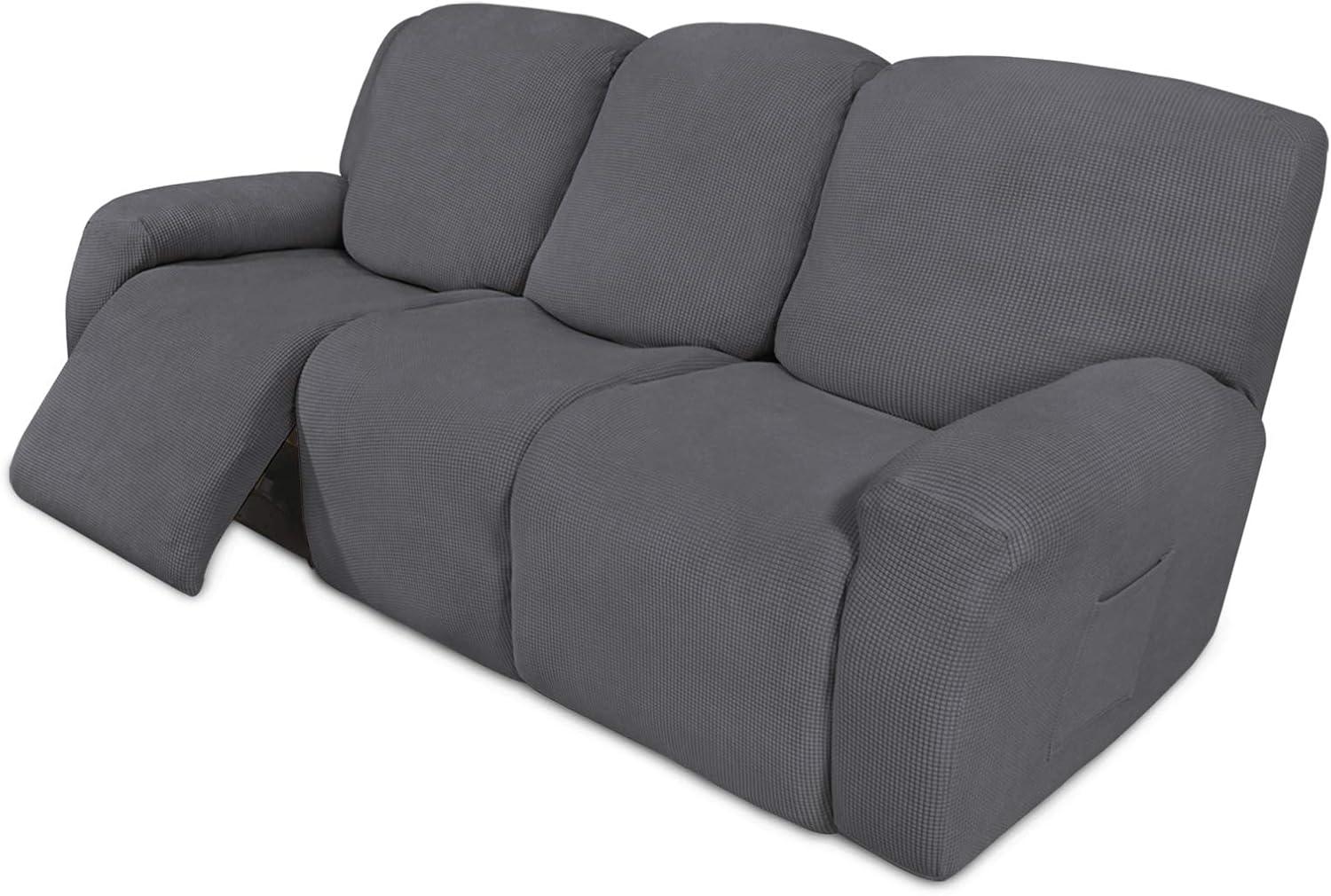 image:imageEasyGoing 8 Pieces Recliner Sofa Stretch Sofa Slipcover Sofa Cover Furniture Protector Couch Soft with Elastic Bottom Kids Spandex Jacquard Fabric Small Checks Dark GrayGrey