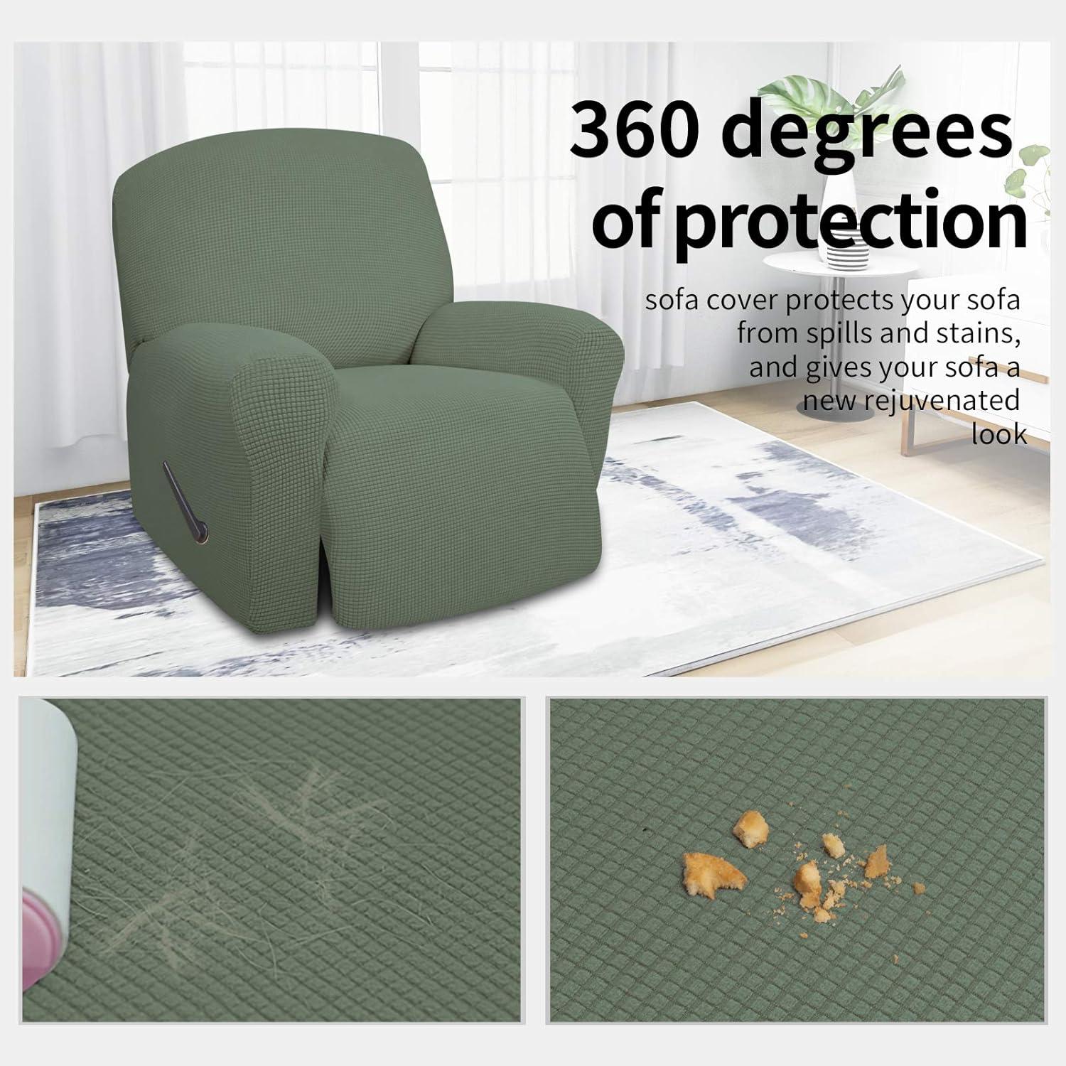 image:imageEasyGoing 8 Pieces Recliner Sofa Stretch Sofa Slipcover Sofa Cover Furniture Protector Couch Soft with Elastic Bottom Kids Spandex Jacquard Fabric Small Checks Dark GrayGreyish Green