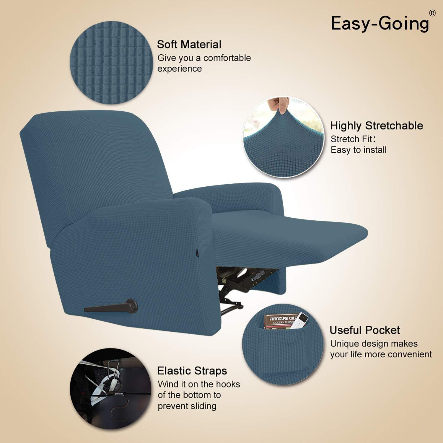 image:imageEasyGoing 8 Pieces Recliner Sofa Stretch Sofa Slipcover Sofa Cover Furniture Protector Couch Soft with Elastic Bottom Kids Spandex Jacquard Fabric Small Checks Dark GrayBluestone