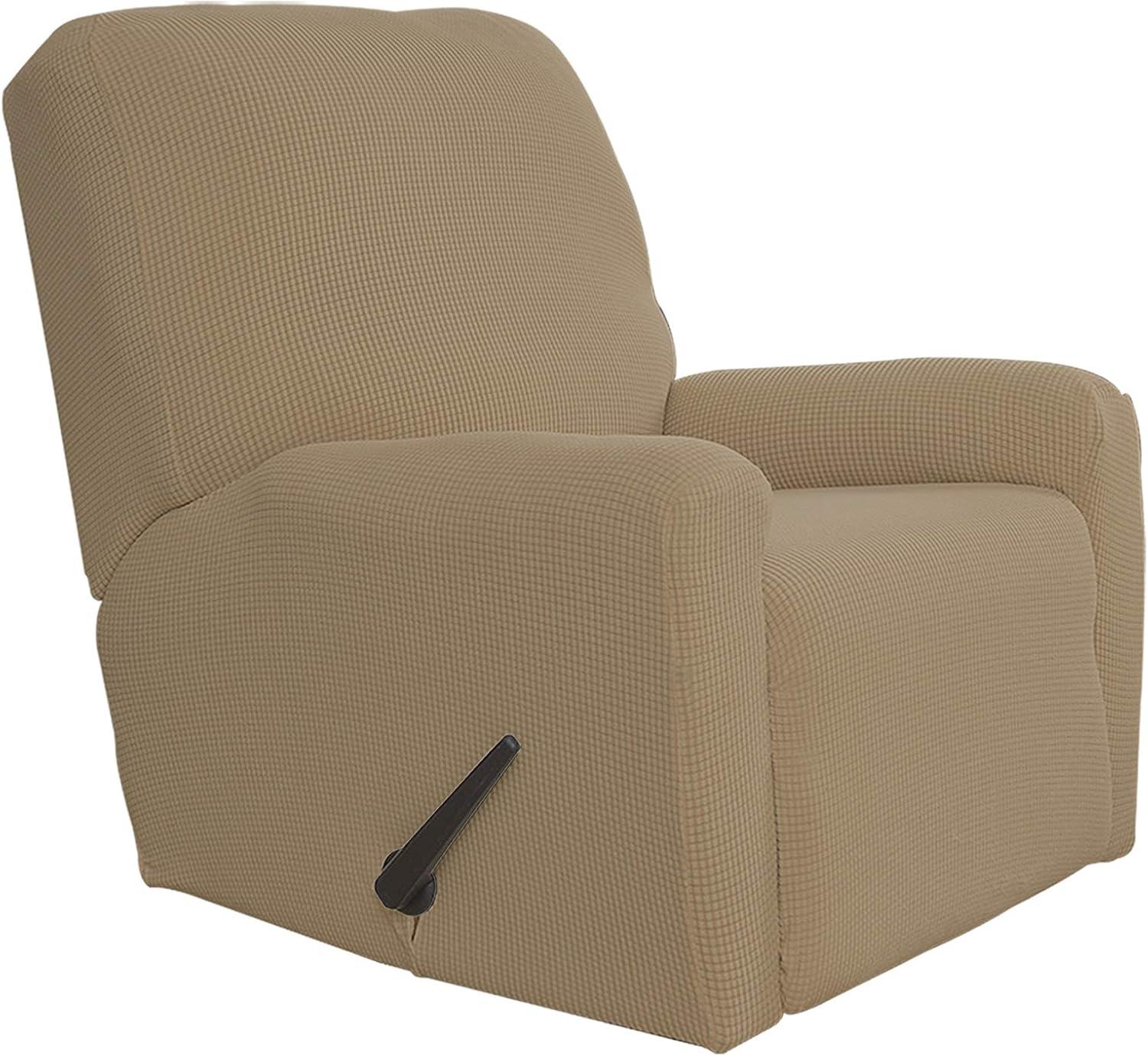 image:imageEasyGoing 8 Pieces Recliner Sofa Stretch Sofa Slipcover Sofa Cover Furniture Protector Couch Soft with Elastic Bottom Kids Spandex Jacquard Fabric Small Checks Dark GrayTan