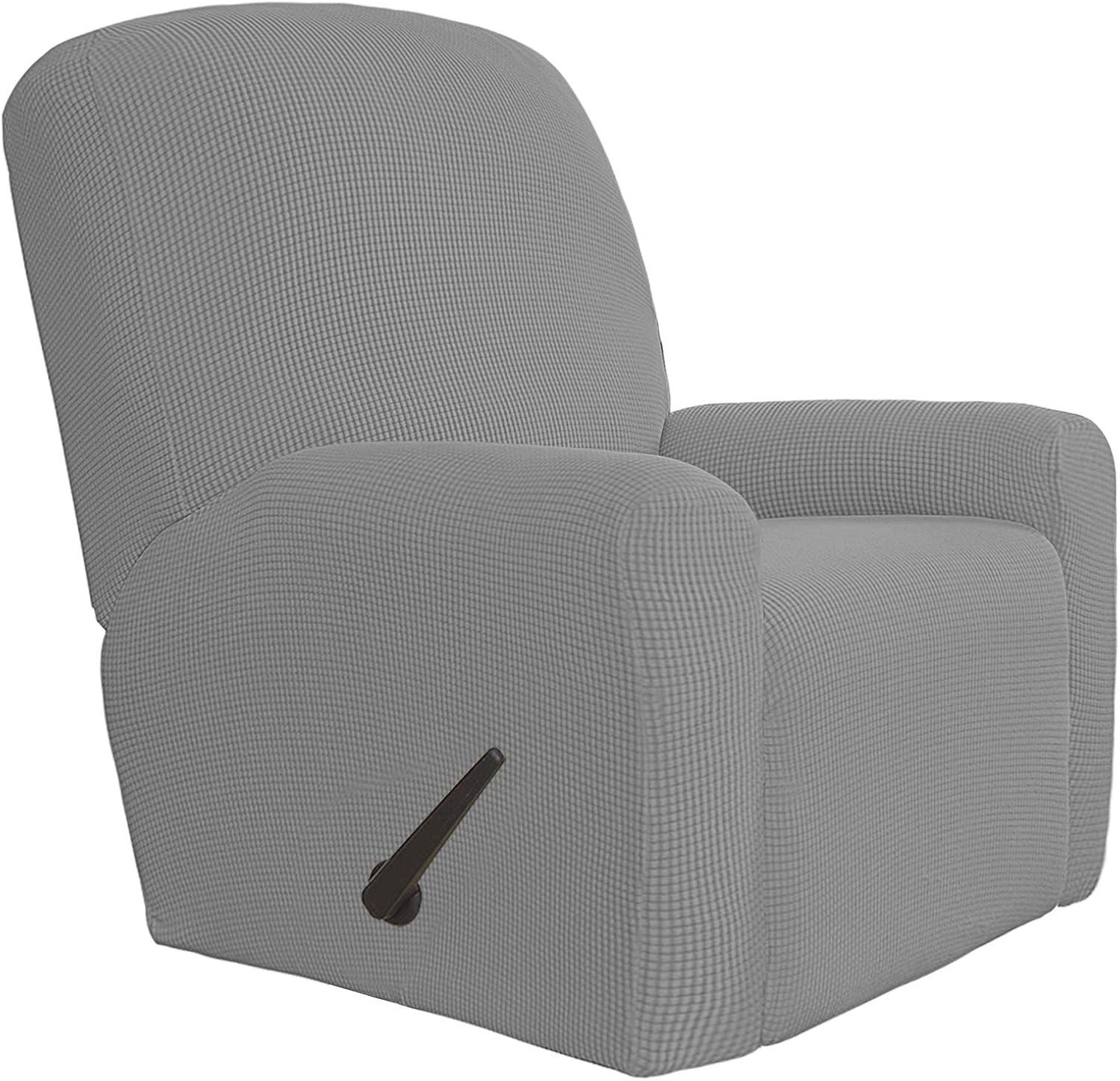 image:imageEasyGoing 8 Pieces Recliner Sofa Stretch Sofa Slipcover Sofa Cover Furniture Protector Couch Soft with Elastic Bottom Kids Spandex Jacquard Fabric Small Checks Dark GrayLight Gray