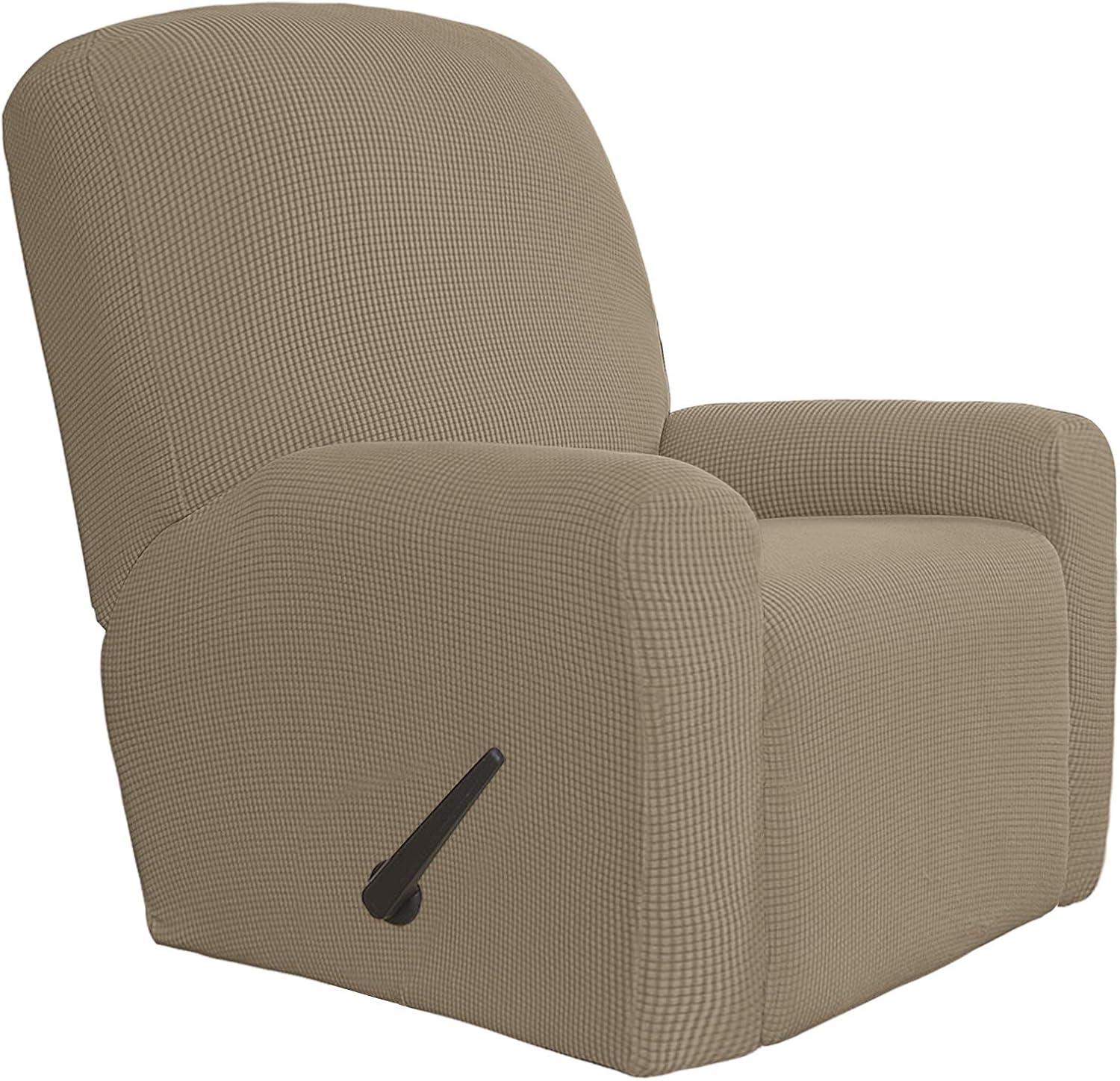 image:imageEasyGoing 8 Pieces Recliner Sofa Stretch Sofa Slipcover Sofa Cover Furniture Protector Couch Soft with Elastic Bottom Kids Spandex Jacquard Fabric Small Checks Dark GrayNatural