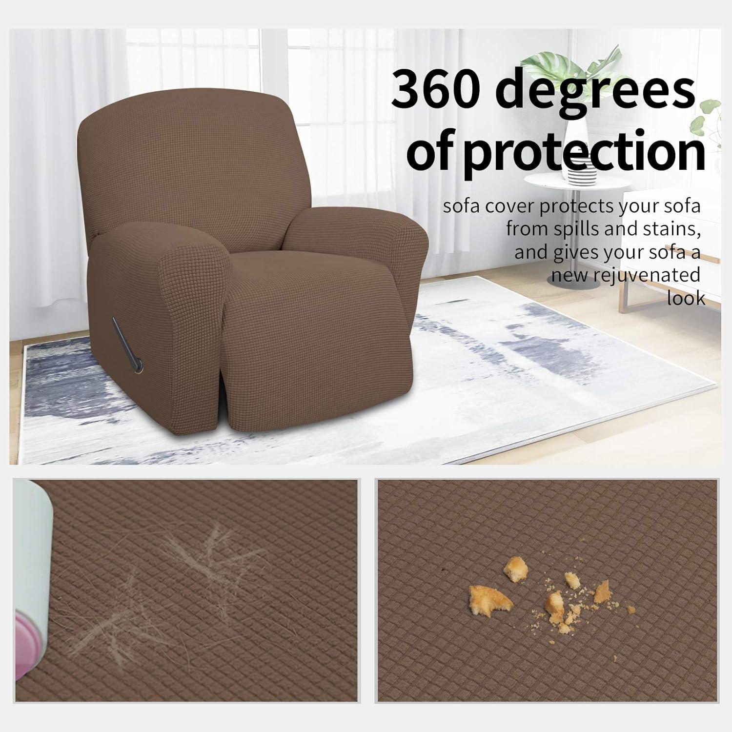image:imageEasyGoing 8 Pieces Recliner Sofa Stretch Sofa Slipcover Sofa Cover Furniture Protector Couch Soft with Elastic Bottom Kids Spandex Jacquard Fabric Small Checks Dark GrayBrown