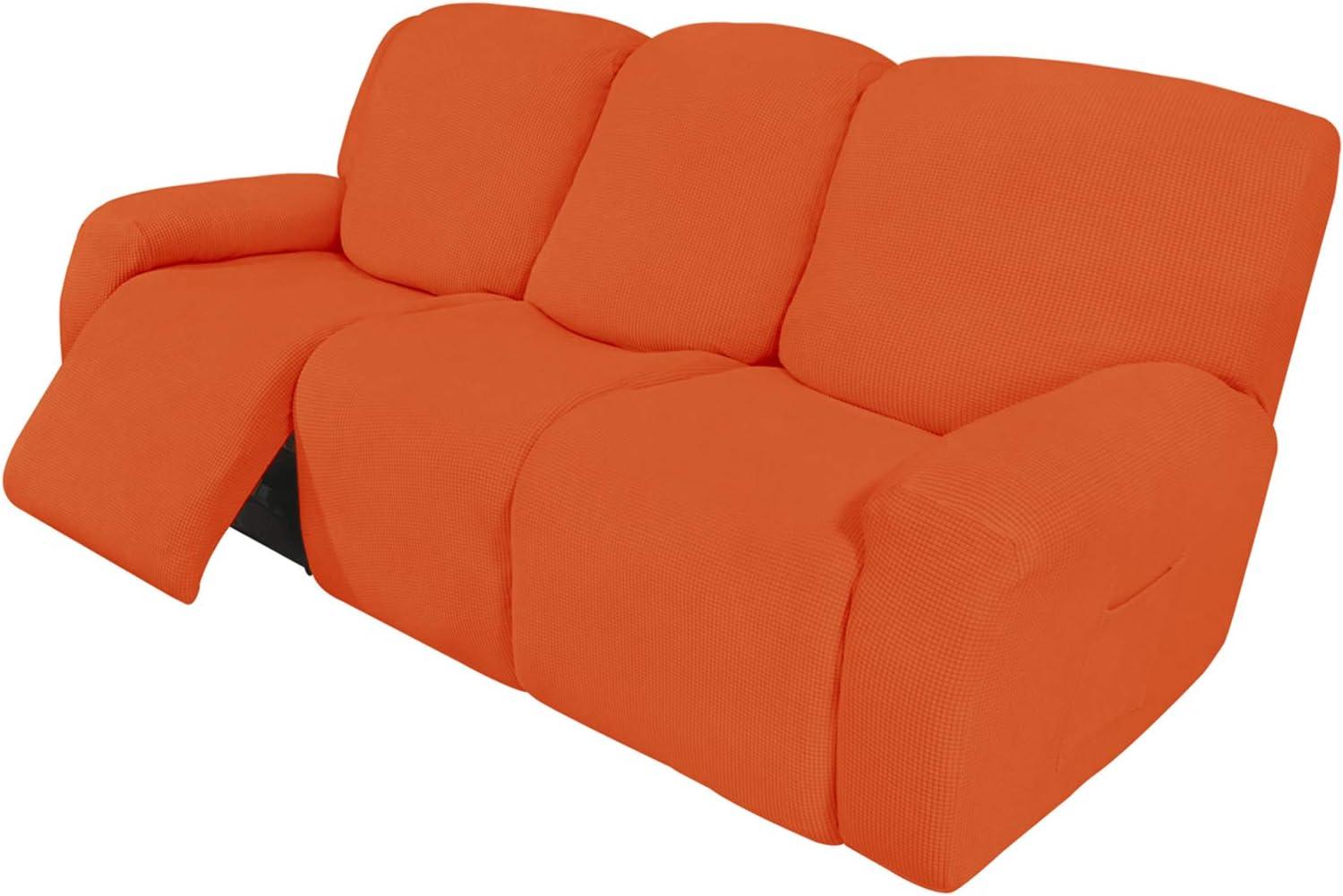 image:imageEasyGoing 8 Pieces Recliner Sofa Stretch Sofa Slipcover Sofa Cover Furniture Protector Couch Soft with Elastic Bottom Kids Spandex Jacquard Fabric Small Checks Dark GrayOrange