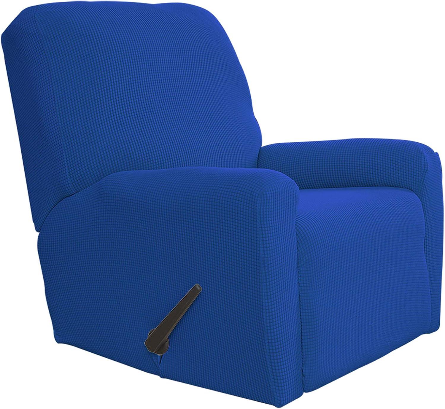image:imageEasyGoing 8 Pieces Recliner Sofa Stretch Sofa Slipcover Sofa Cover Furniture Protector Couch Soft with Elastic Bottom Kids Spandex Jacquard Fabric Small Checks Dark GrayClassic Blue