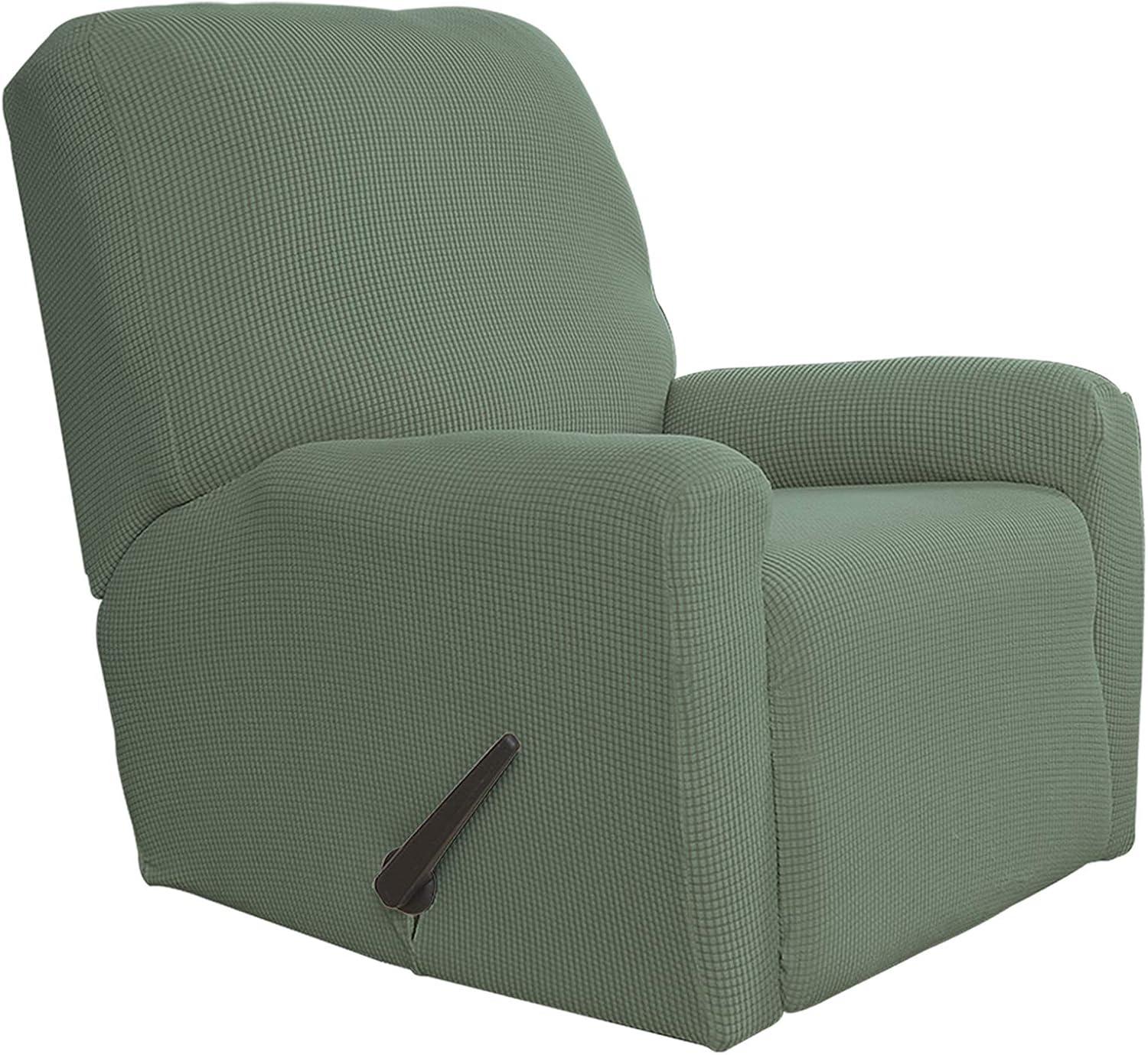image:imageEasyGoing 8 Pieces Recliner Sofa Stretch Sofa Slipcover Sofa Cover Furniture Protector Couch Soft with Elastic Bottom Kids Spandex Jacquard Fabric Small Checks Dark GrayGreyish Green