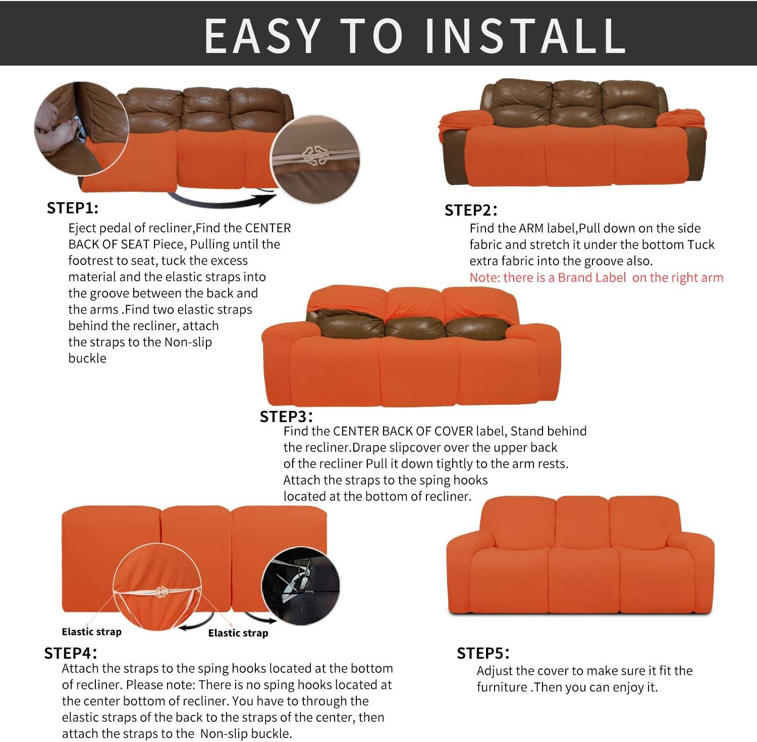 image:imageEasyGoing 8 Pieces Recliner Sofa Stretch Sofa Slipcover Sofa Cover Furniture Protector Couch Soft with Elastic Bottom Kids Spandex Jacquard Fabric Small Checks Dark GrayOrange
