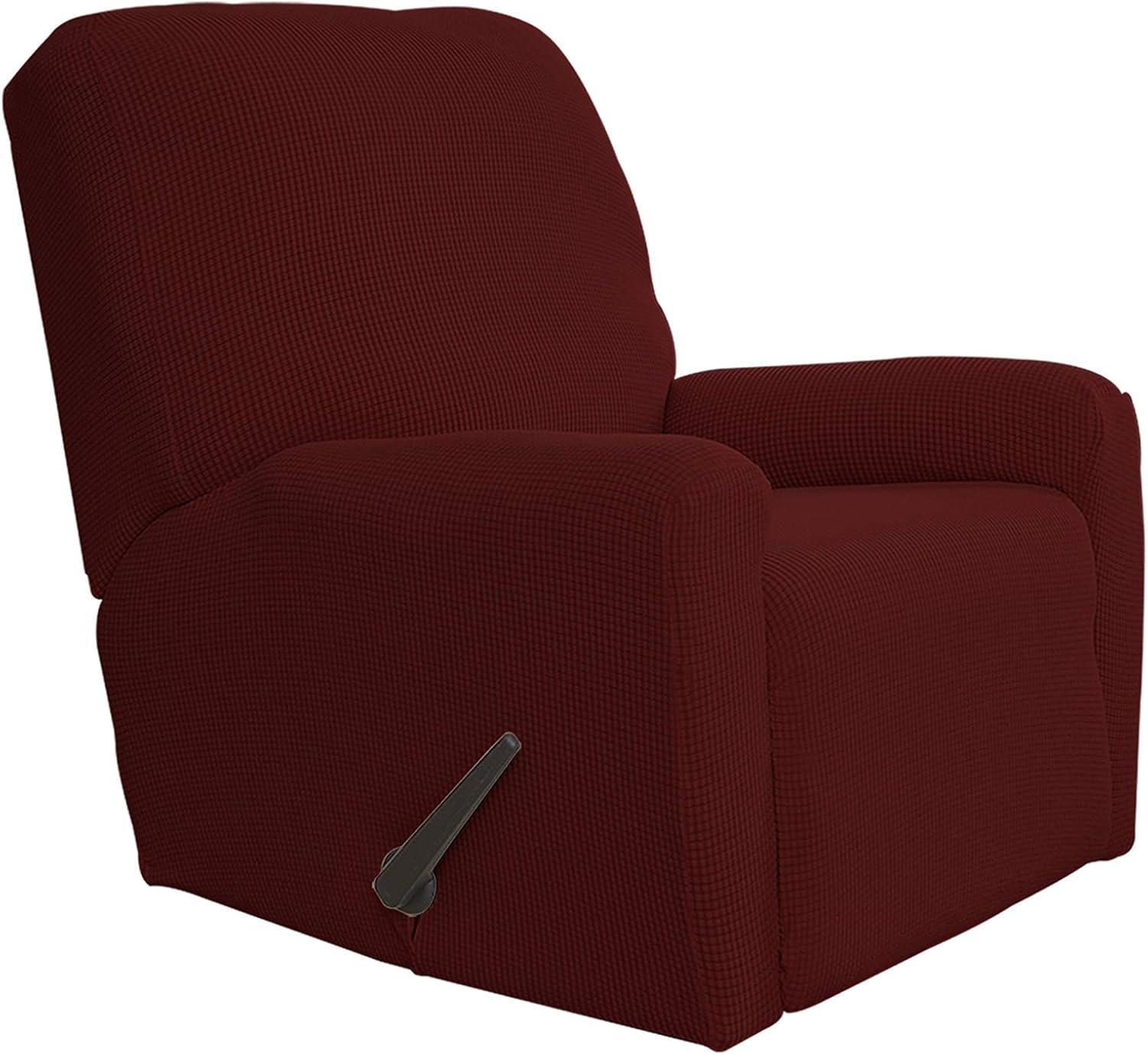image:imageEasyGoing 8 Pieces Recliner Sofa Stretch Sofa Slipcover Sofa Cover Furniture Protector Couch Soft with Elastic Bottom Kids Spandex Jacquard Fabric Small Checks Dark GrayWine