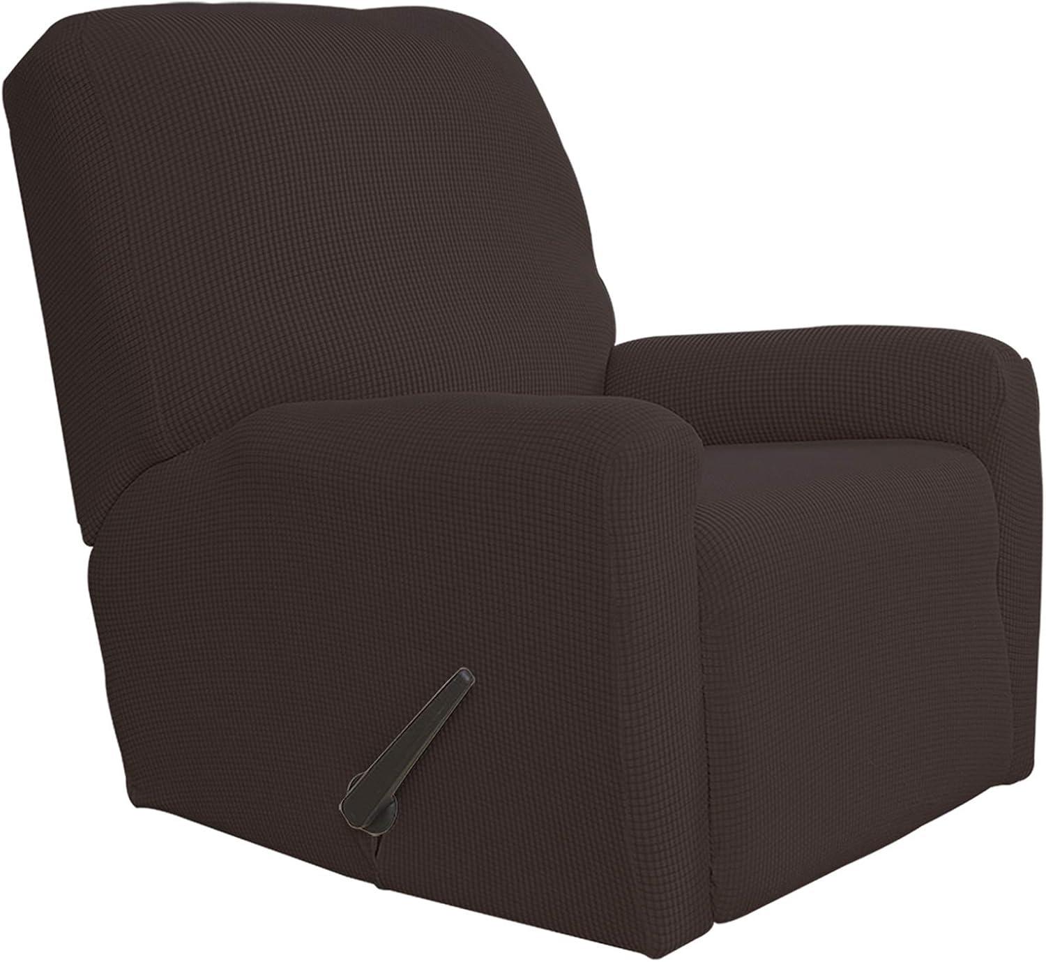 image:imageEasyGoing 8 Pieces Recliner Sofa Stretch Sofa Slipcover Sofa Cover Furniture Protector Couch Soft with Elastic Bottom Kids Spandex Jacquard Fabric Small Checks Dark GrayChocolate