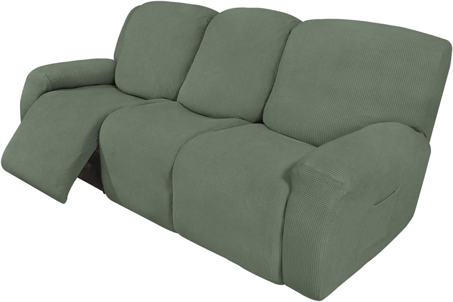 image:imageEasyGoing 8 Pieces Recliner Sofa Stretch Sofa Slipcover Sofa Cover Furniture Protector Couch Soft with Elastic Bottom Kids Spandex Jacquard Fabric Small Checks Dark GrayGreyish Green