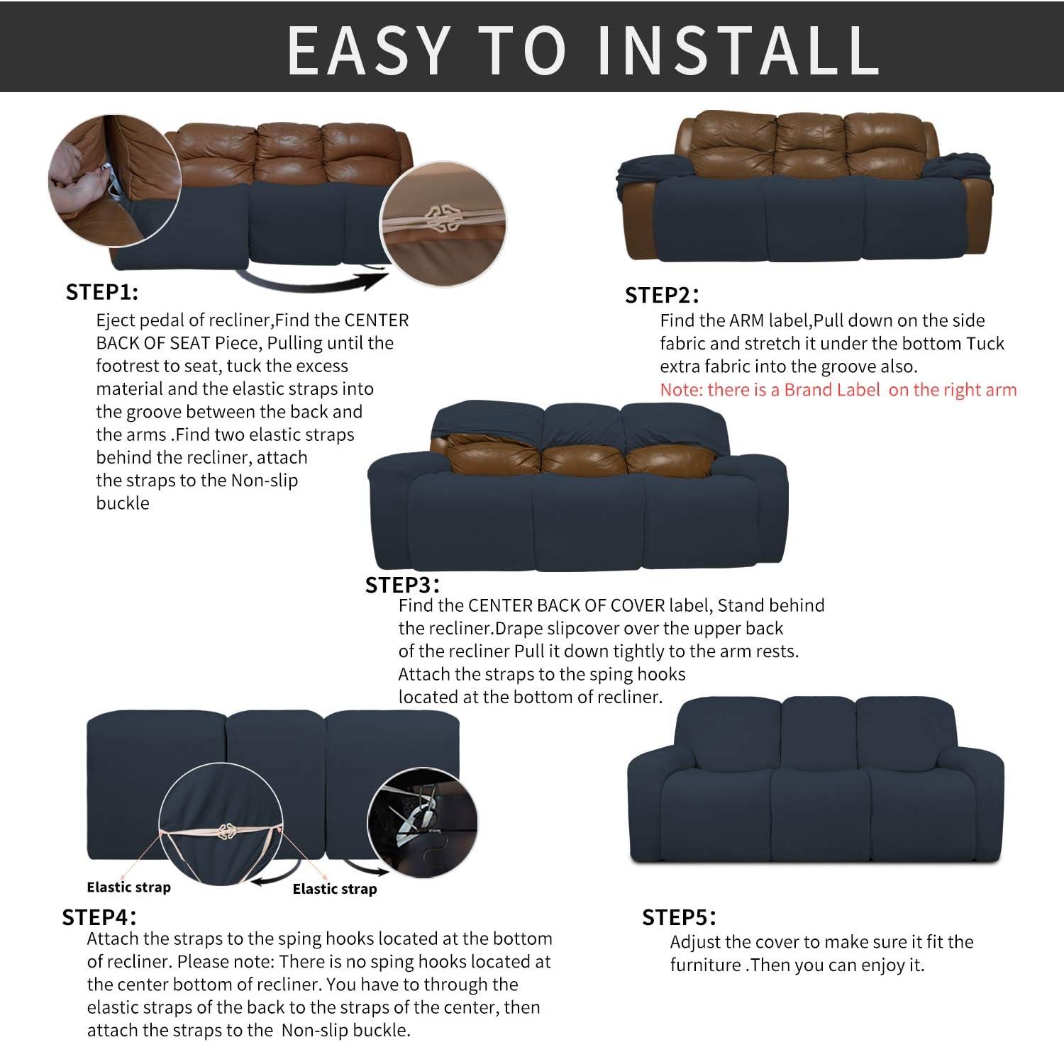 image:imageEasyGoing 8 Pieces Recliner Sofa Stretch Sofa Slipcover Sofa Cover Furniture Protector Couch Soft with Elastic Bottom Kids Spandex Jacquard Fabric Small Checks Dark GrayDark Blue