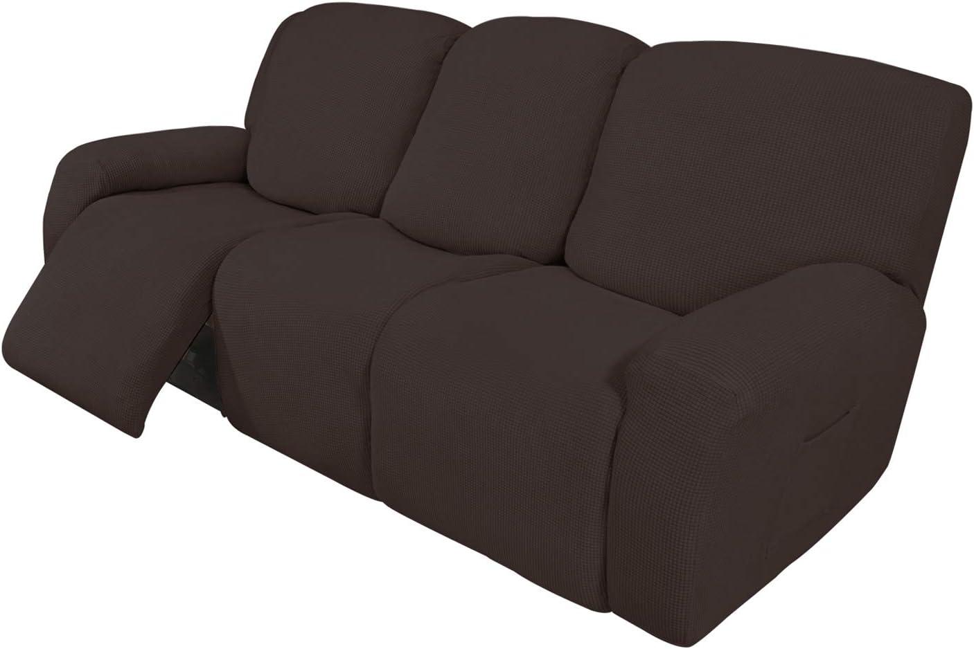 image:imageEasyGoing 8 Pieces Recliner Sofa Stretch Sofa Slipcover Sofa Cover Furniture Protector Couch Soft with Elastic Bottom Kids Spandex Jacquard Fabric Small Checks Dark GrayChocolate