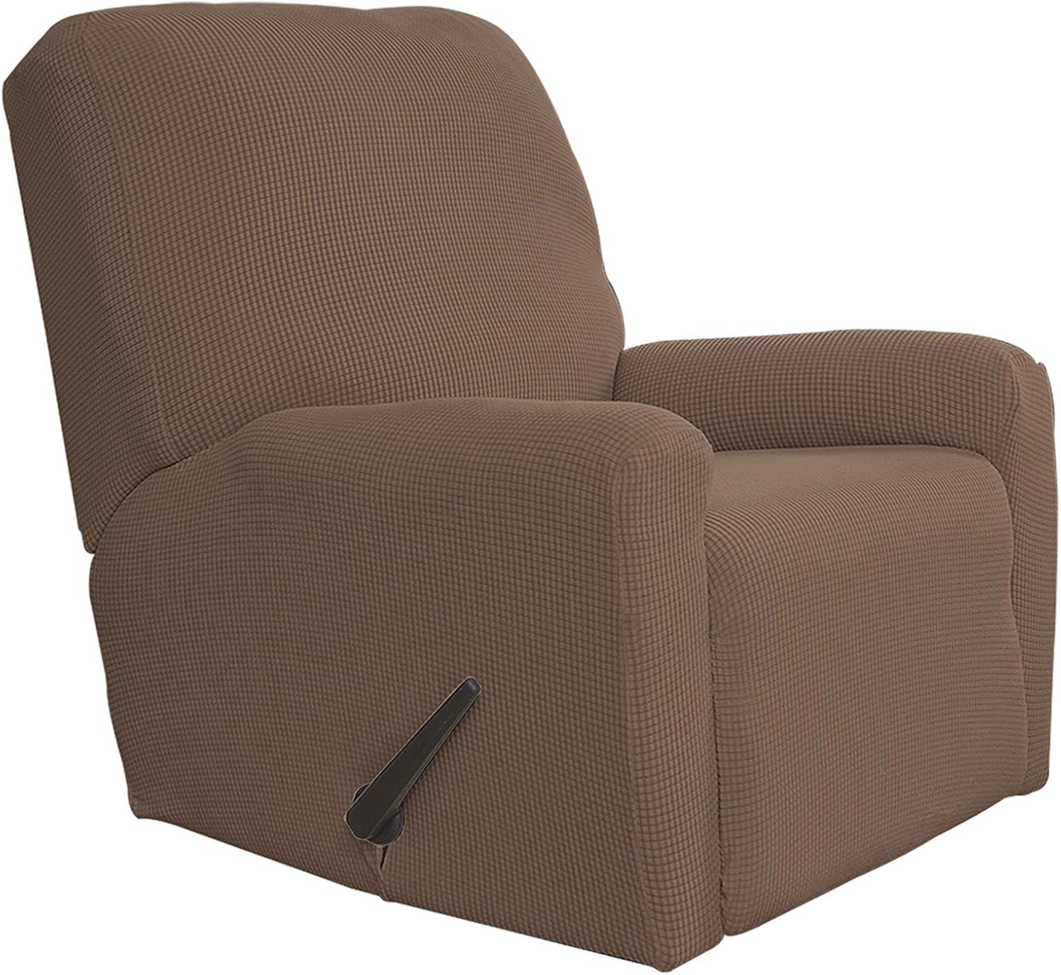 image:imageEasyGoing 8 Pieces Recliner Sofa Stretch Sofa Slipcover Sofa Cover Furniture Protector Couch Soft with Elastic Bottom Kids Spandex Jacquard Fabric Small Checks Dark GrayBrown