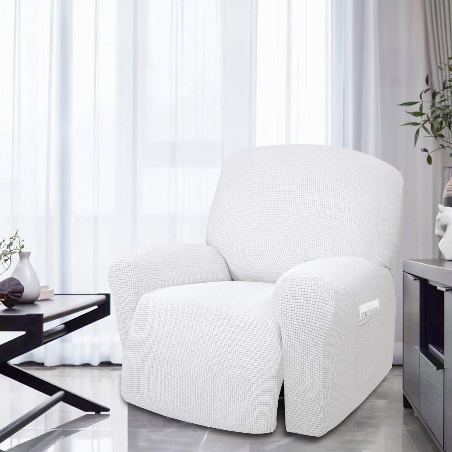 image:imageEasyGoing 8 Pieces Recliner Sofa Stretch Sofa Slipcover Sofa Cover Furniture Protector Couch Soft with Elastic Bottom Kids Spandex Jacquard Fabric Small Checks Dark GraySnow White