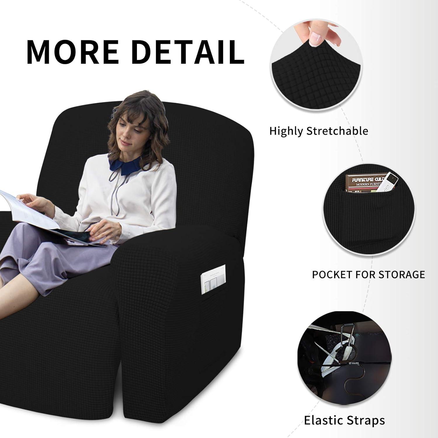 image:imageEasyGoing 8 Pieces Recliner Sofa Stretch Sofa Slipcover Sofa Cover Furniture Protector Couch Soft with Elastic Bottom Kids Spandex Jacquard Fabric Small Checks Dark GrayBlack