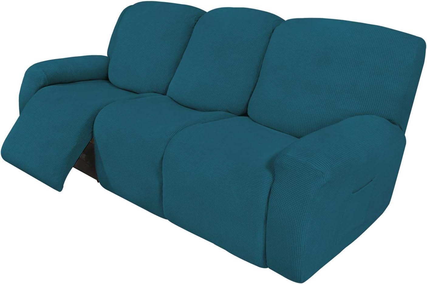 image:imageEasyGoing 8 Pieces Recliner Sofa Stretch Sofa Slipcover Sofa Cover Furniture Protector Couch Soft with Elastic Bottom Kids Spandex Jacquard Fabric Small Checks Dark GrayPeacock Blue