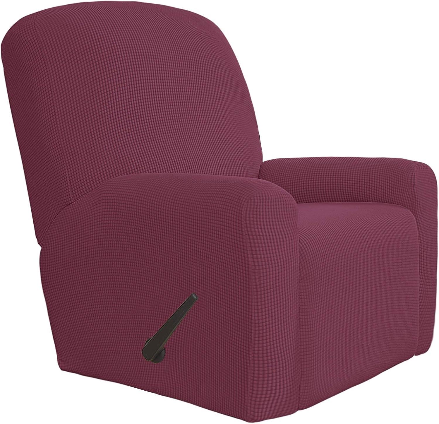 image:imageEasyGoing 8 Pieces Recliner Sofa Stretch Sofa Slipcover Sofa Cover Furniture Protector Couch Soft with Elastic Bottom Kids Spandex Jacquard Fabric Small Checks Dark GrayAsh Rose
