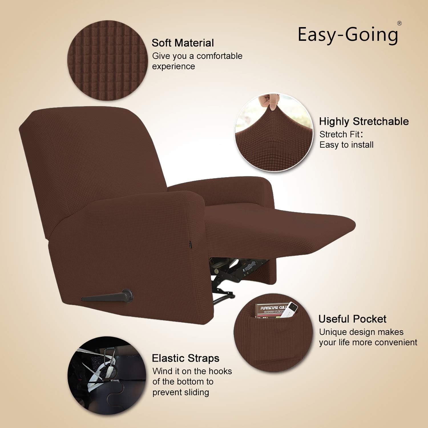 image:imageEasyGoing 8 Pieces Recliner Sofa Stretch Sofa Slipcover Sofa Cover Furniture Protector Couch Soft with Elastic Bottom Kids Spandex Jacquard Fabric Small Checks Dark GrayCoffee