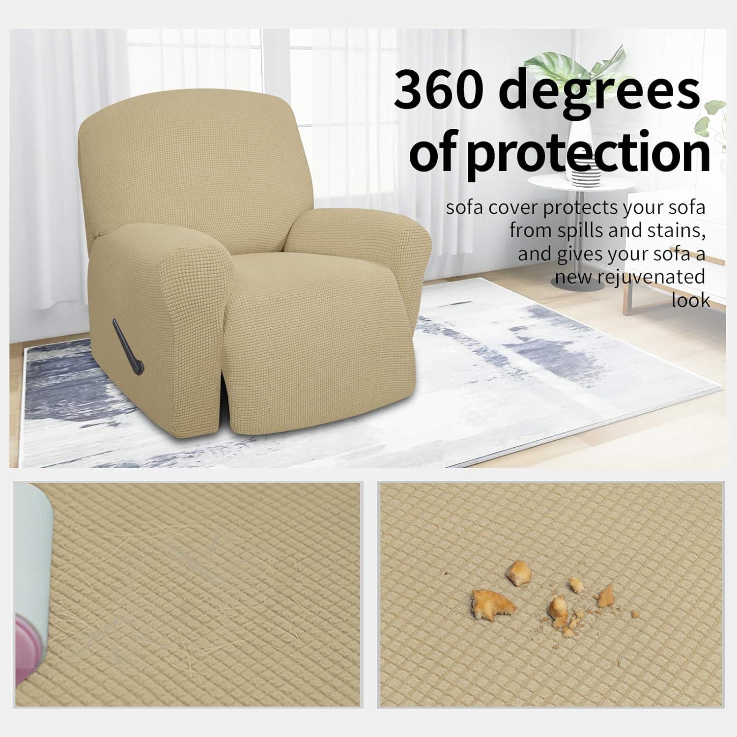 image:imageEasyGoing 8 Pieces Recliner Sofa Stretch Sofa Slipcover Sofa Cover Furniture Protector Couch Soft with Elastic Bottom Kids Spandex Jacquard Fabric Small Checks Dark GrayBeige