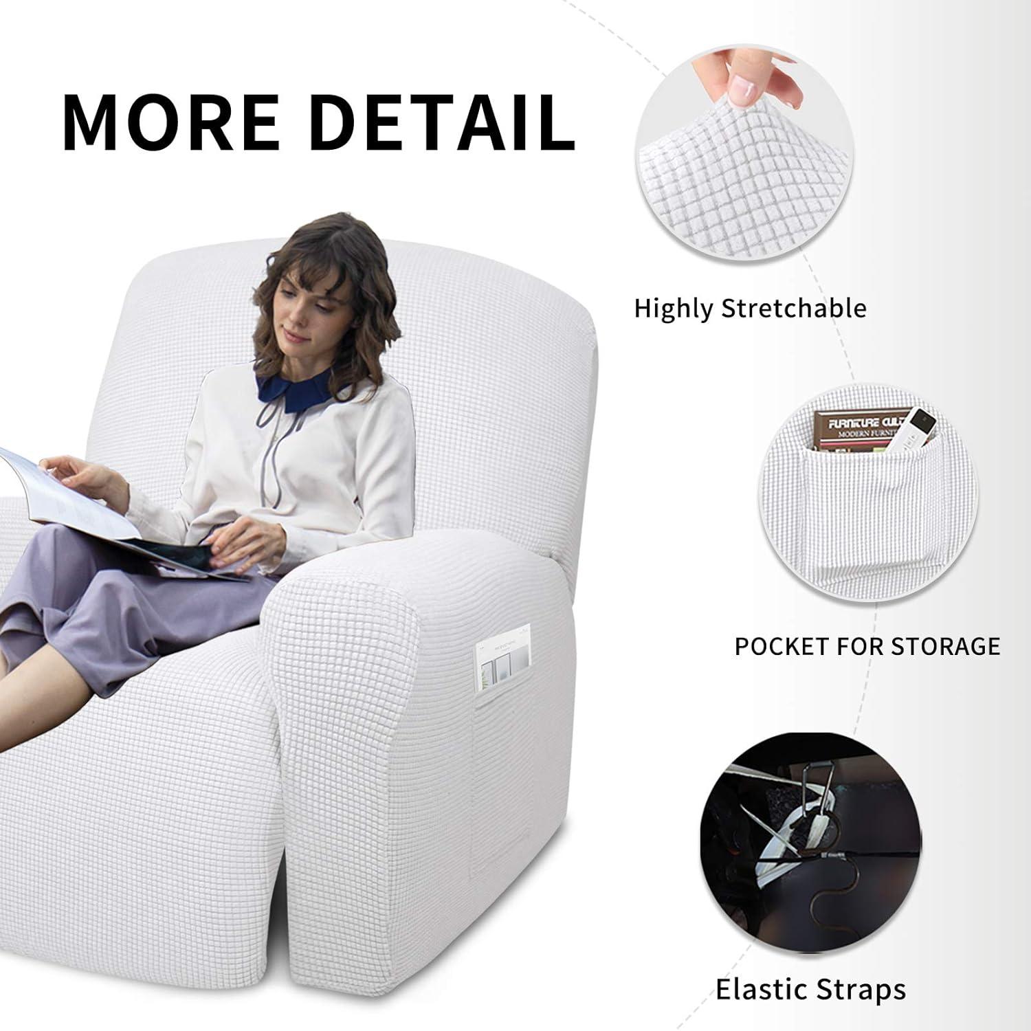 image:imageEasyGoing 8 Pieces Recliner Sofa Stretch Sofa Slipcover Sofa Cover Furniture Protector Couch Soft with Elastic Bottom Kids Spandex Jacquard Fabric Small Checks Dark GraySnow White