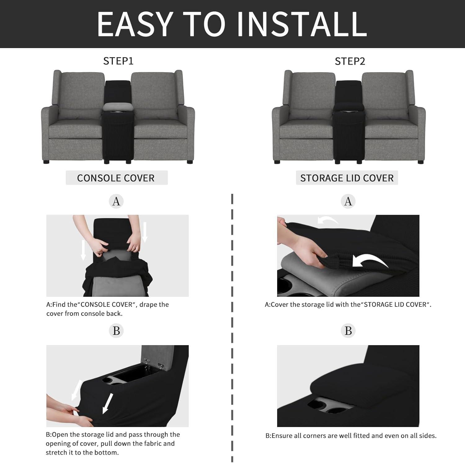 image:imageEasyGoing 8 Pieces Recliner Sofa Stretch Sofa Slipcover Sofa Cover Furniture Protector Couch Soft with Elastic Bottom Kids Spandex Jacquard Fabric Small Checks Dark GrayBlack