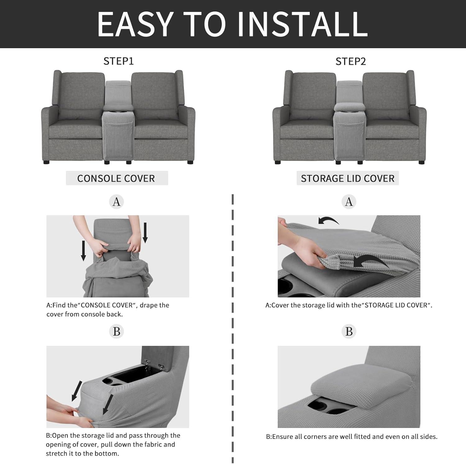 image:imageEasyGoing 8 Pieces Recliner Sofa Stretch Sofa Slipcover Sofa Cover Furniture Protector Couch Soft with Elastic Bottom Kids Spandex Jacquard Fabric Small Checks Dark GrayLight Gray