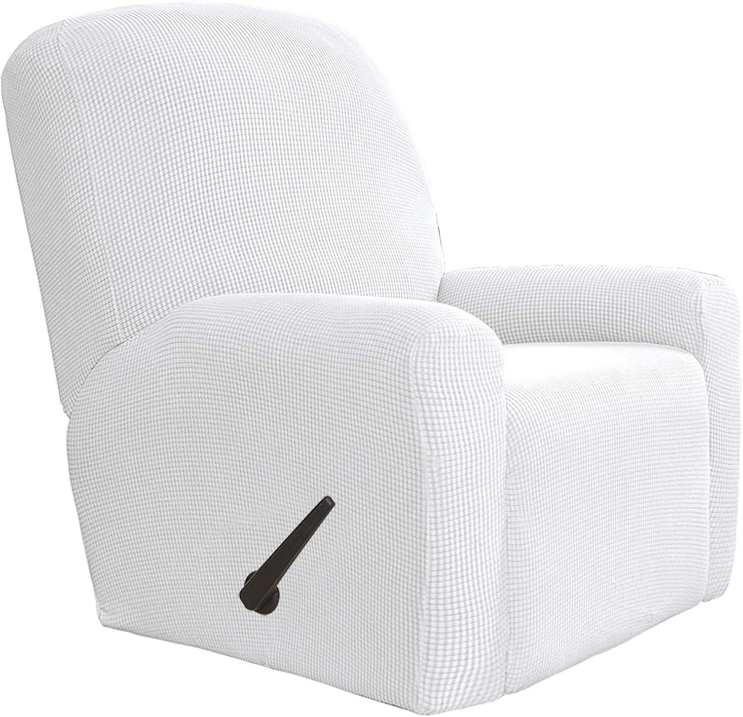 image:imageEasyGoing 8 Pieces Recliner Sofa Stretch Sofa Slipcover Sofa Cover Furniture Protector Couch Soft with Elastic Bottom Kids Spandex Jacquard Fabric Small Checks Dark GraySnow White