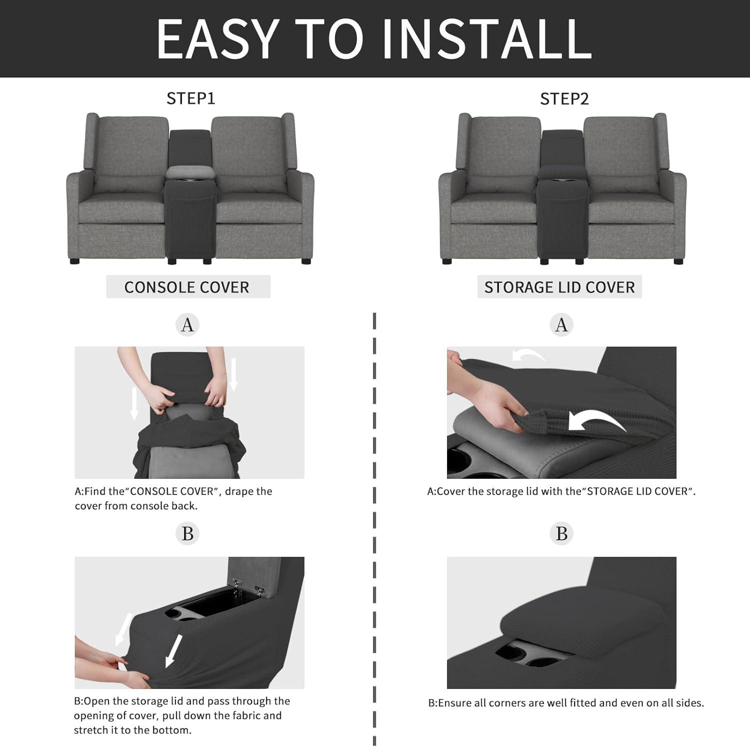 image:imageEasyGoing 8 Pieces Recliner Sofa Stretch Sofa Slipcover Sofa Cover Furniture Protector Couch Soft with Elastic Bottom Kids Spandex Jacquard Fabric Small Checks Dark GrayDark Gray