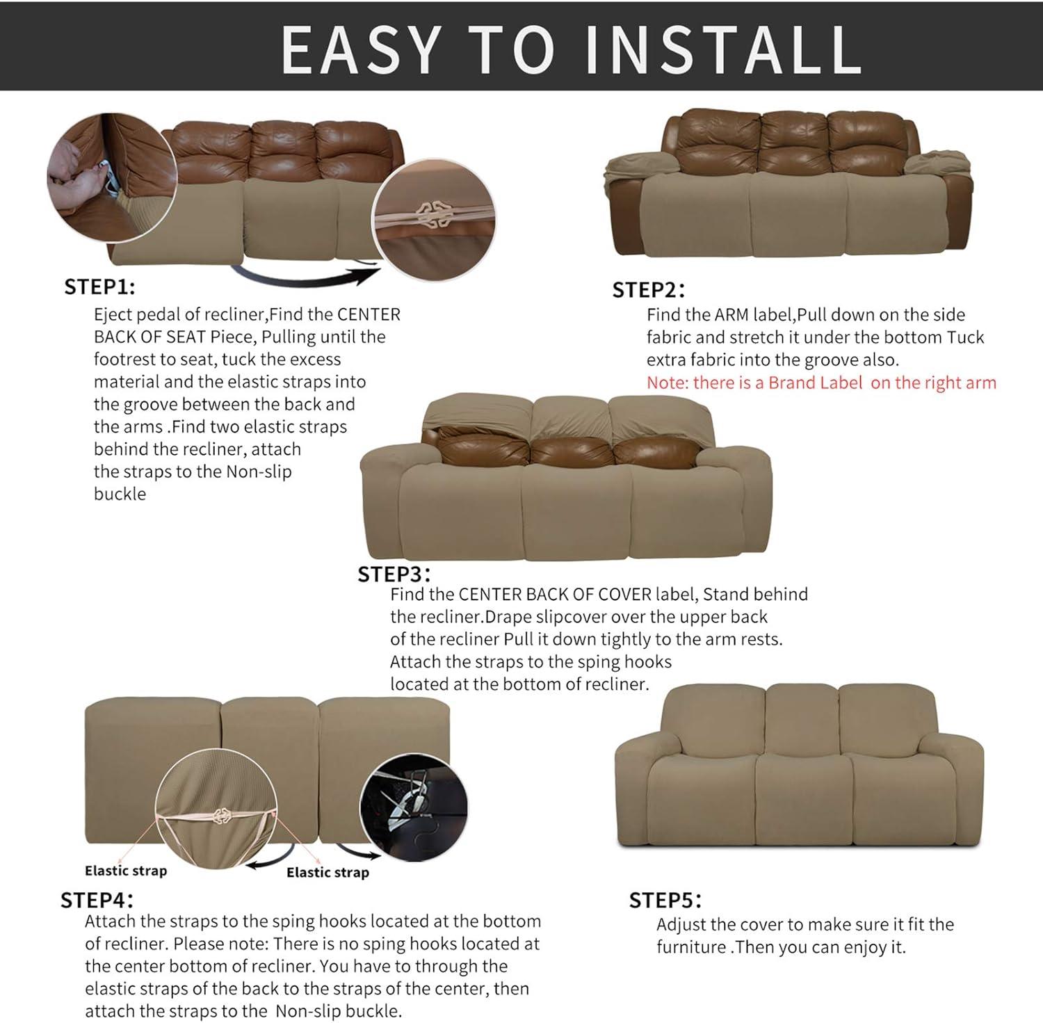 image:imageEasyGoing 8 Pieces Recliner Sofa Stretch Sofa Slipcover Sofa Cover Furniture Protector Couch Soft with Elastic Bottom Kids Spandex Jacquard Fabric Small Checks Dark GrayTan