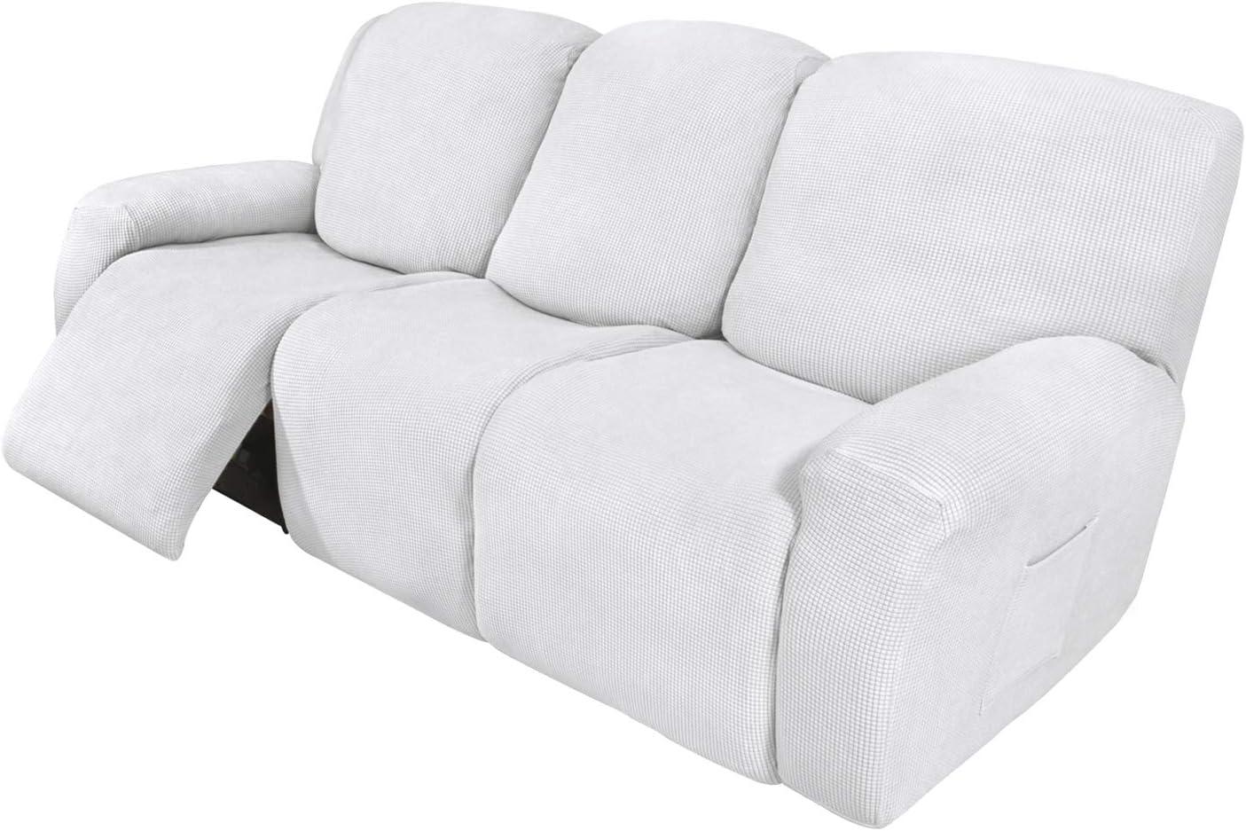 image:imageEasyGoing 8 Pieces Recliner Sofa Stretch Sofa Slipcover Sofa Cover Furniture Protector Couch Soft with Elastic Bottom Kids Spandex Jacquard Fabric Small Checks Dark GraySnow White