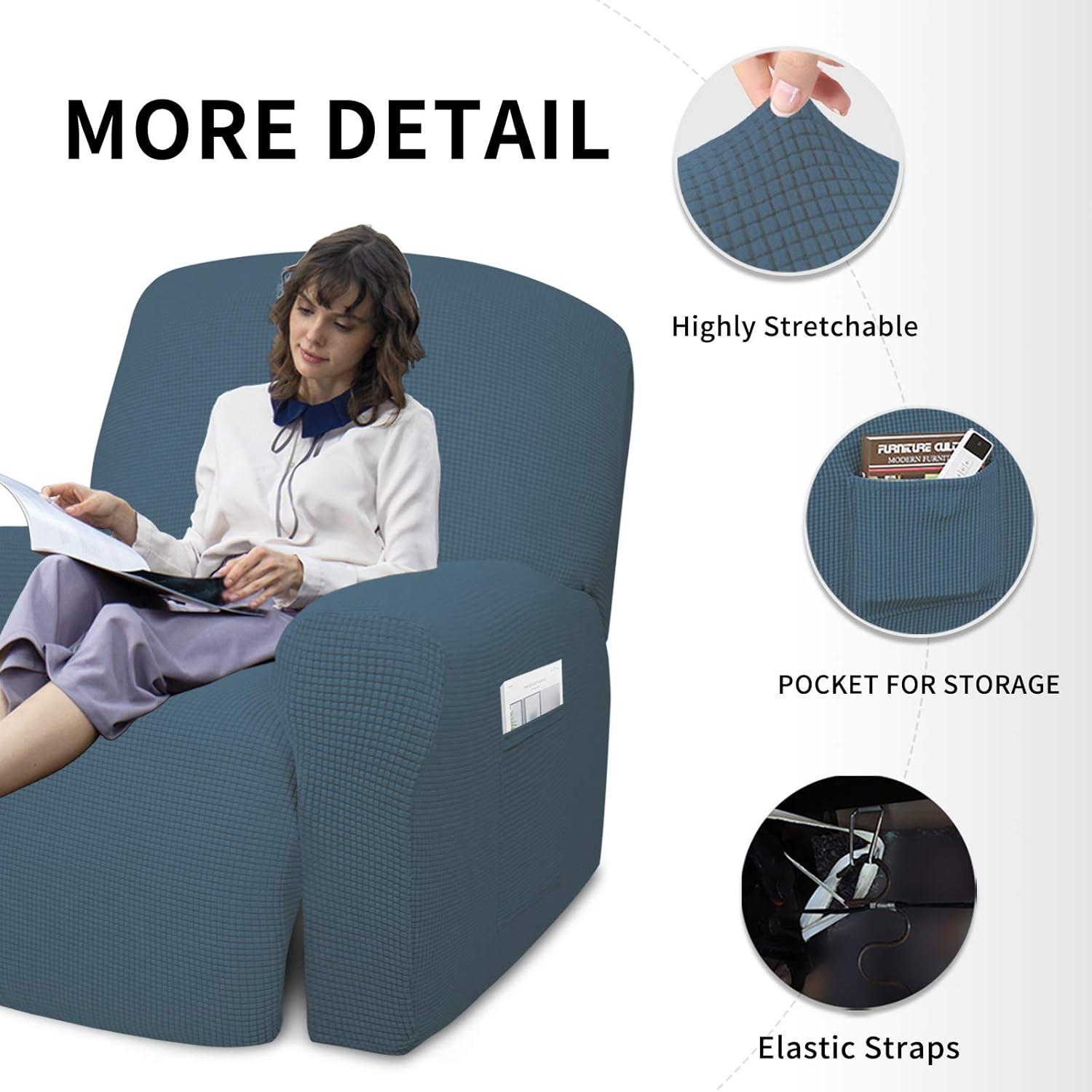 image:imageEasyGoing 8 Pieces Recliner Sofa Stretch Sofa Slipcover Sofa Cover Furniture Protector Couch Soft with Elastic Bottom Kids Spandex Jacquard Fabric Small Checks Dark GrayBluestone