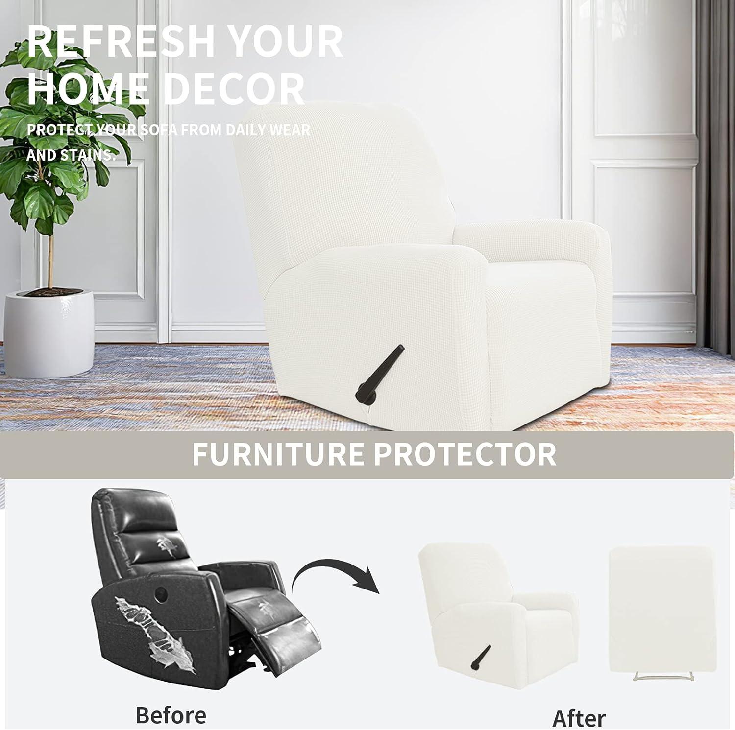 image:imageEasyGoing 8 Pieces Recliner Sofa Stretch Sofa Slipcover Sofa Cover Furniture Protector Couch Soft with Elastic Bottom Kids Spandex Jacquard Fabric Small Checks Dark GrayCream
