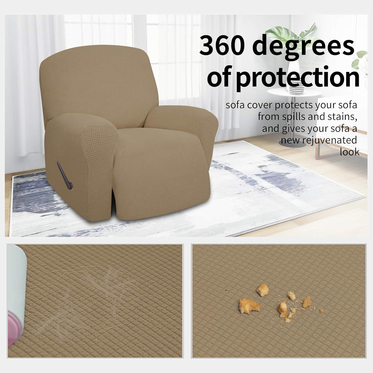 image:imageEasyGoing 8 Pieces Recliner Sofa Stretch Sofa Slipcover Sofa Cover Furniture Protector Couch Soft with Elastic Bottom Kids Spandex Jacquard Fabric Small Checks Dark GrayTan