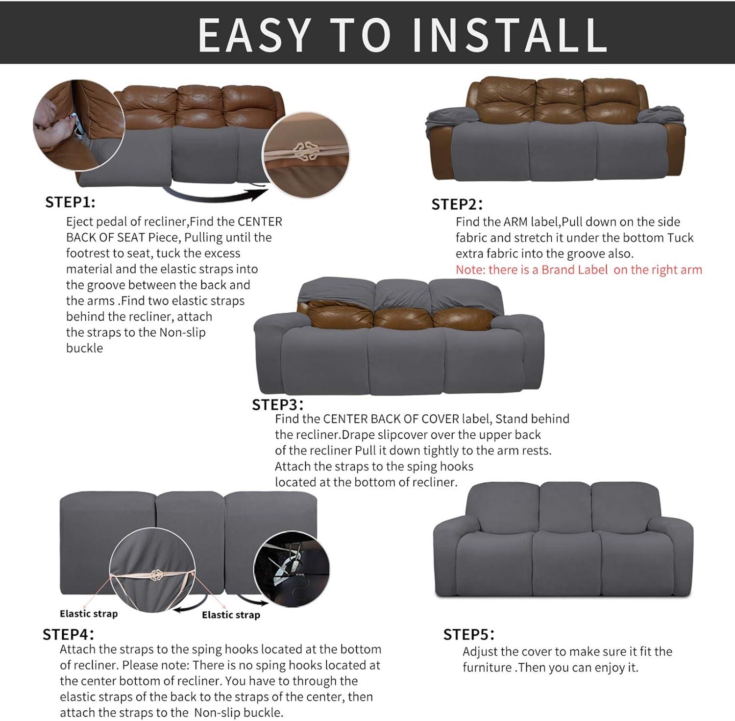 image:imageEasyGoing 8 Pieces Recliner Sofa Stretch Sofa Slipcover Sofa Cover Furniture Protector Couch Soft with Elastic Bottom Kids Spandex Jacquard Fabric Small Checks Dark GrayGrey