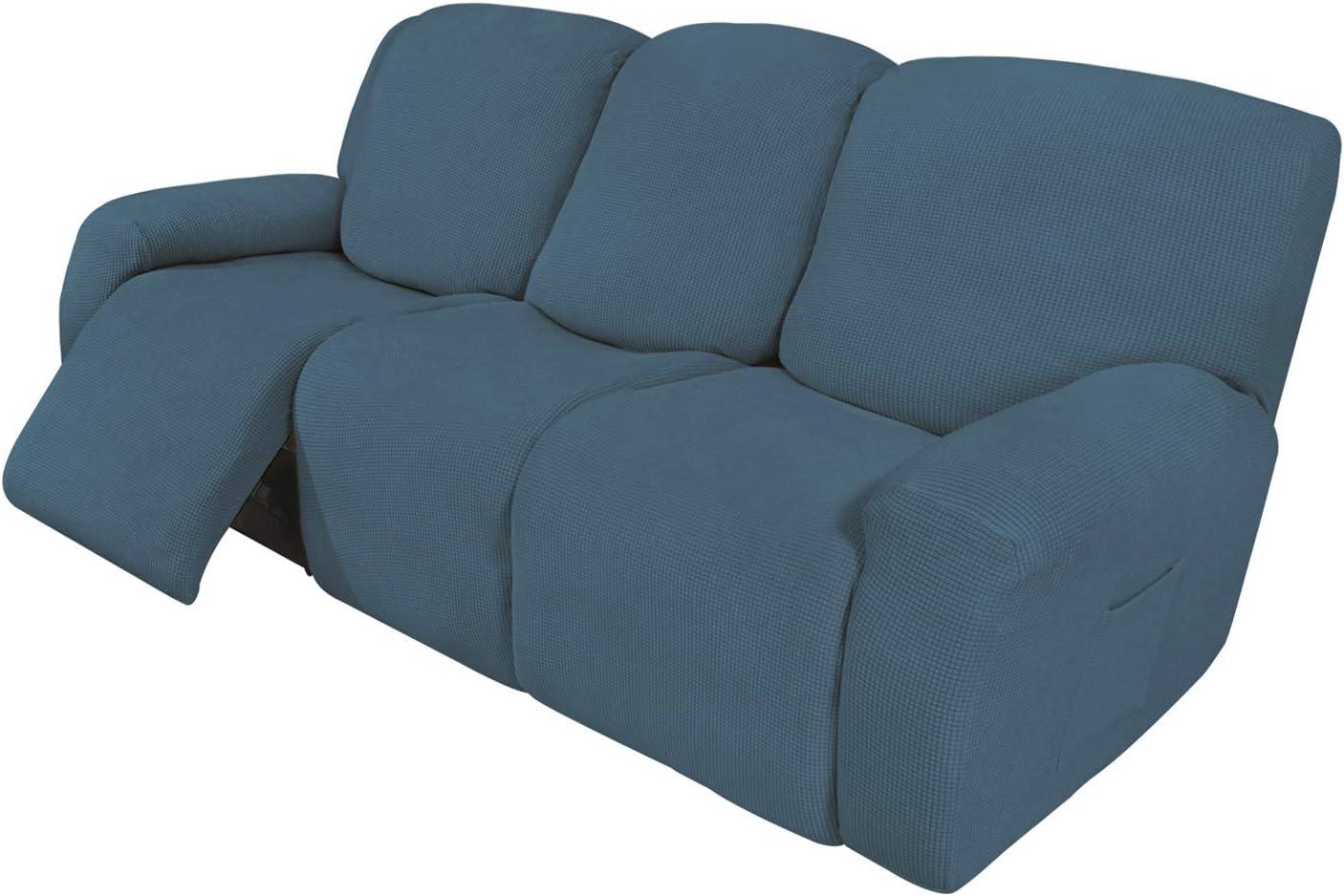 image:imageEasyGoing 8 Pieces Recliner Sofa Stretch Sofa Slipcover Sofa Cover Furniture Protector Couch Soft with Elastic Bottom Kids Spandex Jacquard Fabric Small Checks Dark GrayBluestone