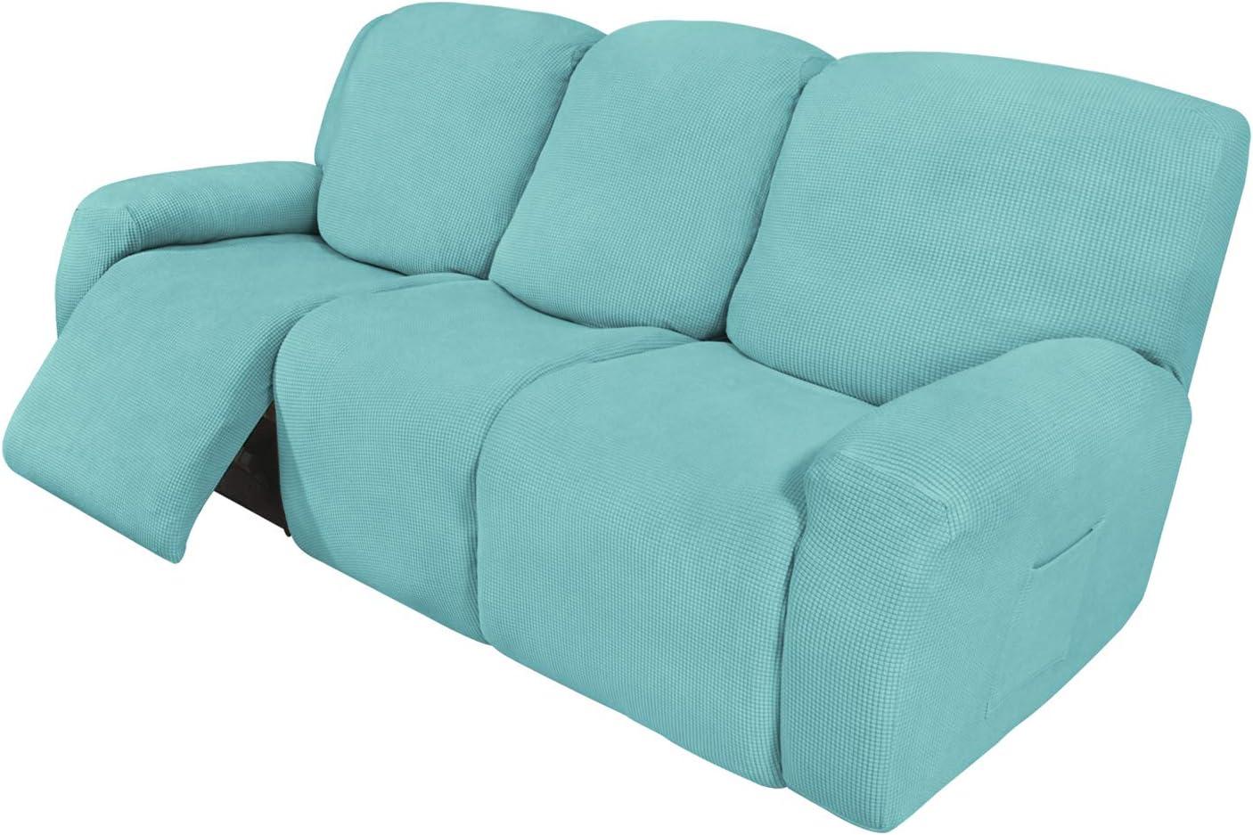image:imageEasyGoing 8 Pieces Recliner Sofa Stretch Sofa Slipcover Sofa Cover Furniture Protector Couch Soft with Elastic Bottom Kids Spandex Jacquard Fabric Small Checks Dark GrayLight Green