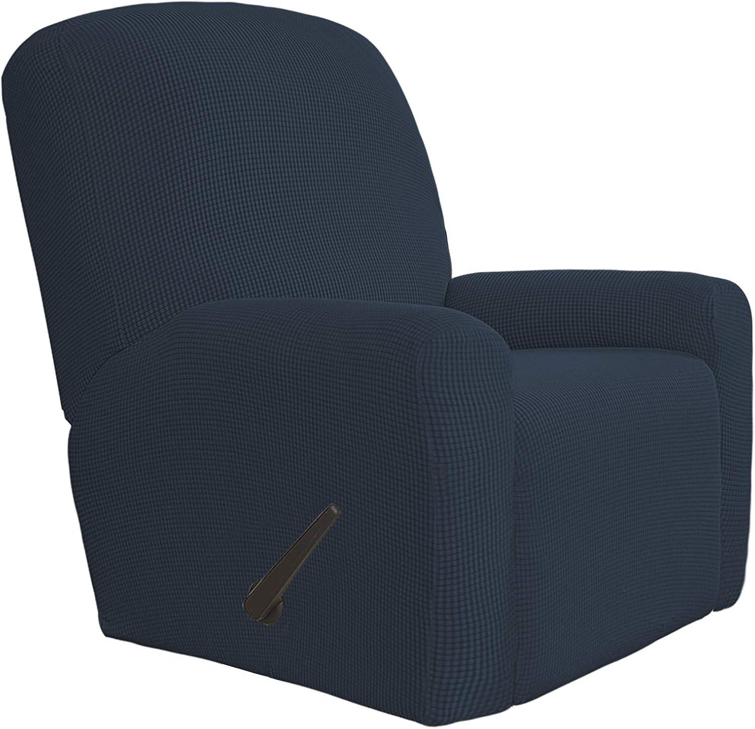 image:imageEasyGoing 8 Pieces Recliner Sofa Stretch Sofa Slipcover Sofa Cover Furniture Protector Couch Soft with Elastic Bottom Kids Spandex Jacquard Fabric Small Checks Dark GrayDark Blue