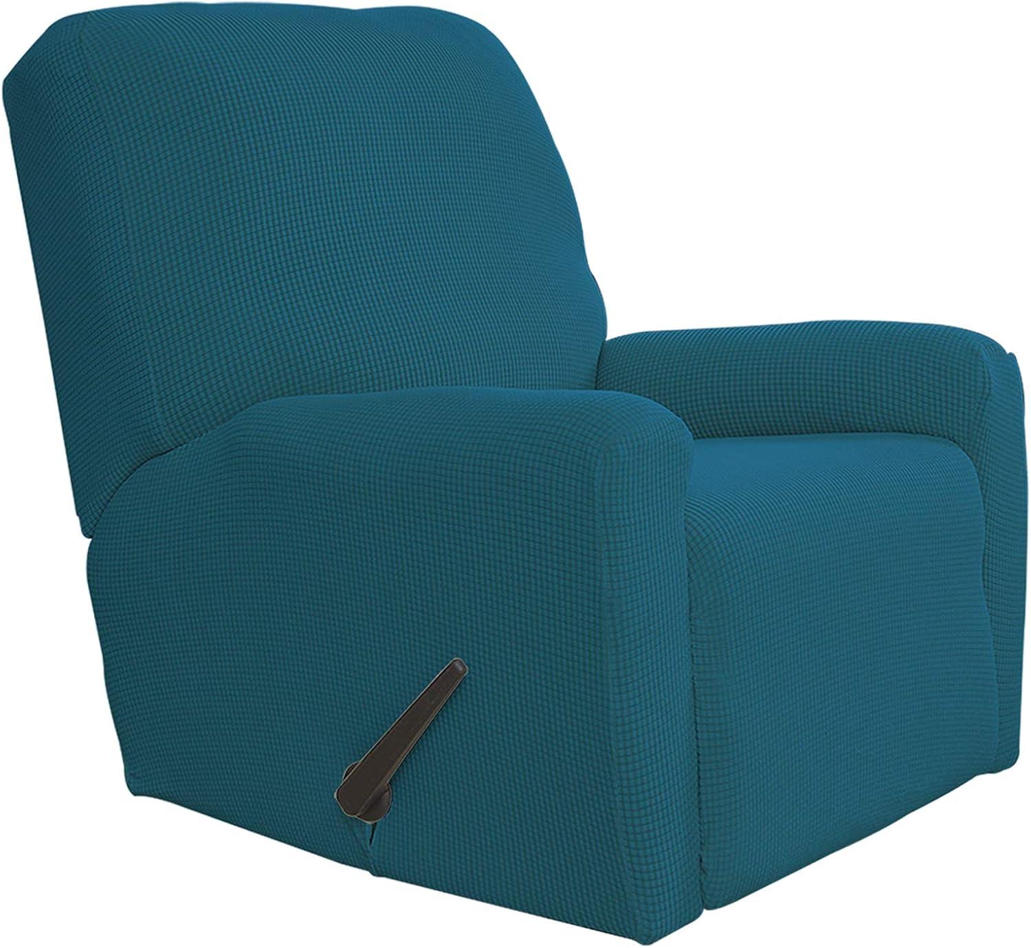 image:imageEasyGoing 8 Pieces Recliner Sofa Stretch Sofa Slipcover Sofa Cover Furniture Protector Couch Soft with Elastic Bottom Kids Spandex Jacquard Fabric Small Checks Dark GrayPeacock Blue