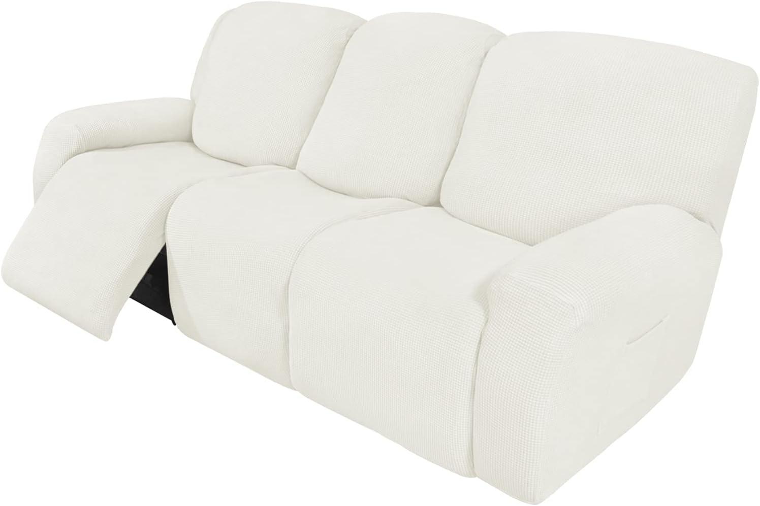 image:imageEasyGoing 8 Pieces Recliner Sofa Stretch Sofa Slipcover Sofa Cover Furniture Protector Couch Soft with Elastic Bottom Kids Spandex Jacquard Fabric Small Checks Dark GrayCream