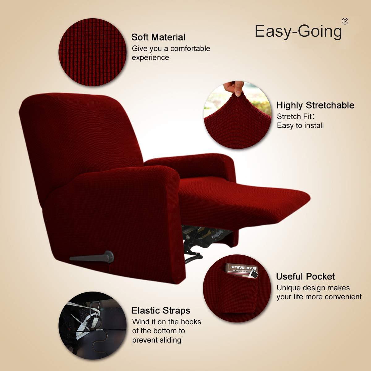 image:imageEasyGoing 8 Pieces Recliner Sofa Stretch Sofa Slipcover Sofa Cover Furniture Protector Couch Soft with Elastic Bottom Kids Spandex Jacquard Fabric Small Checks Dark GrayWine